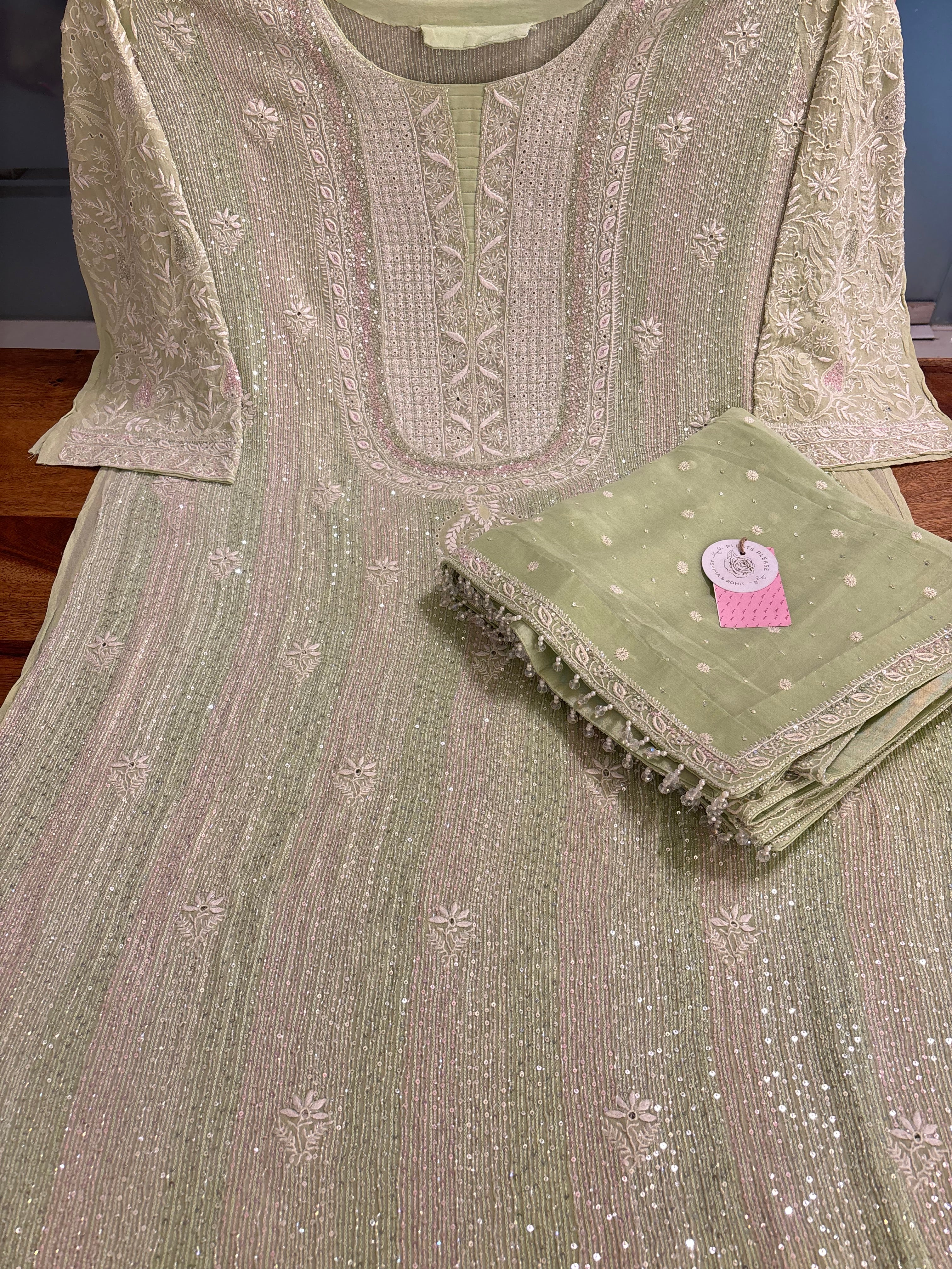 Pistachio Green Pure & Premium Chikankari Kurta & Dupatta
