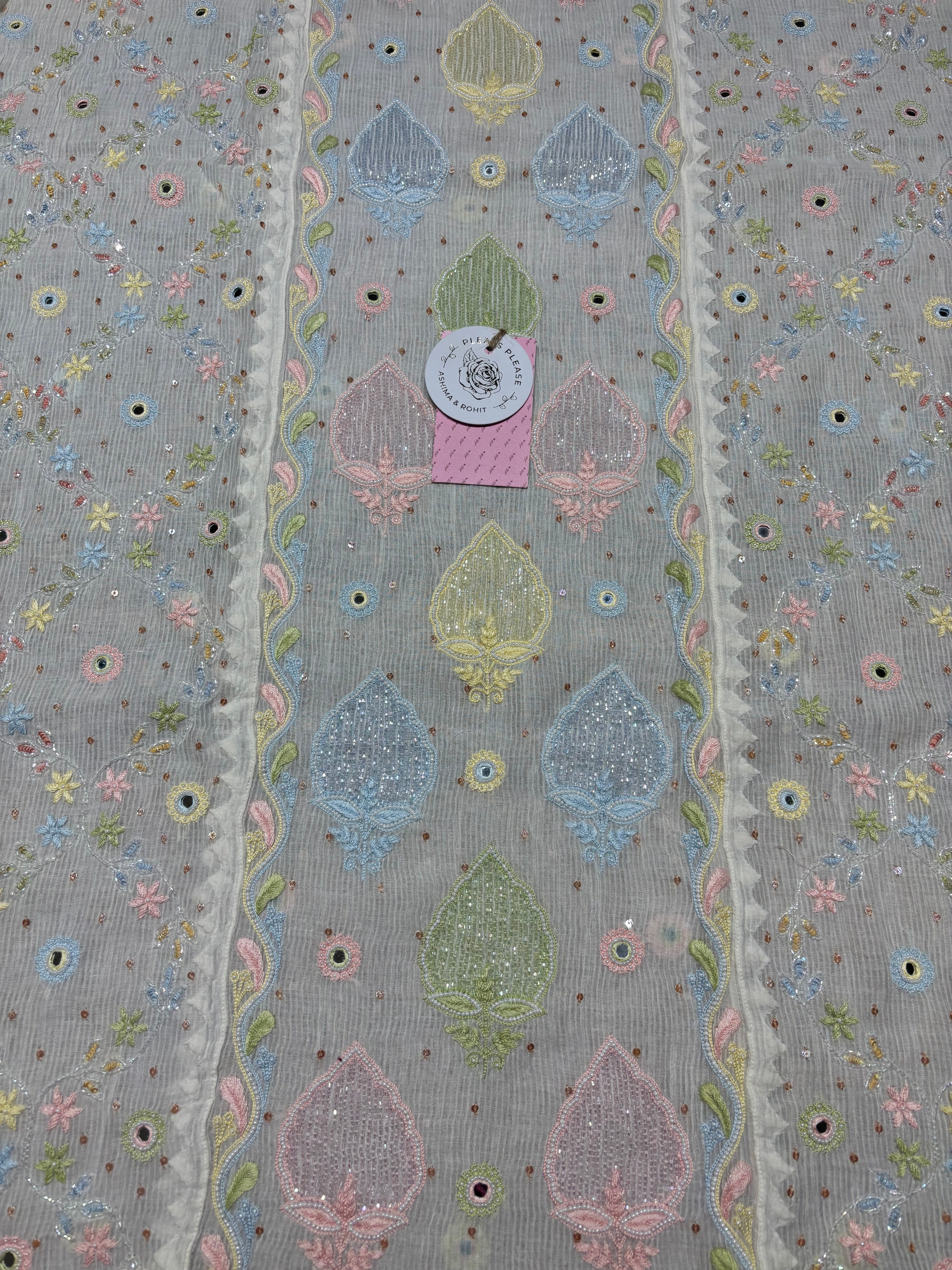 Dyeable Chanderi Maheshwari Multicolour Chikankari Kurta & Dupatta Set - Pleats PleaseChikankari