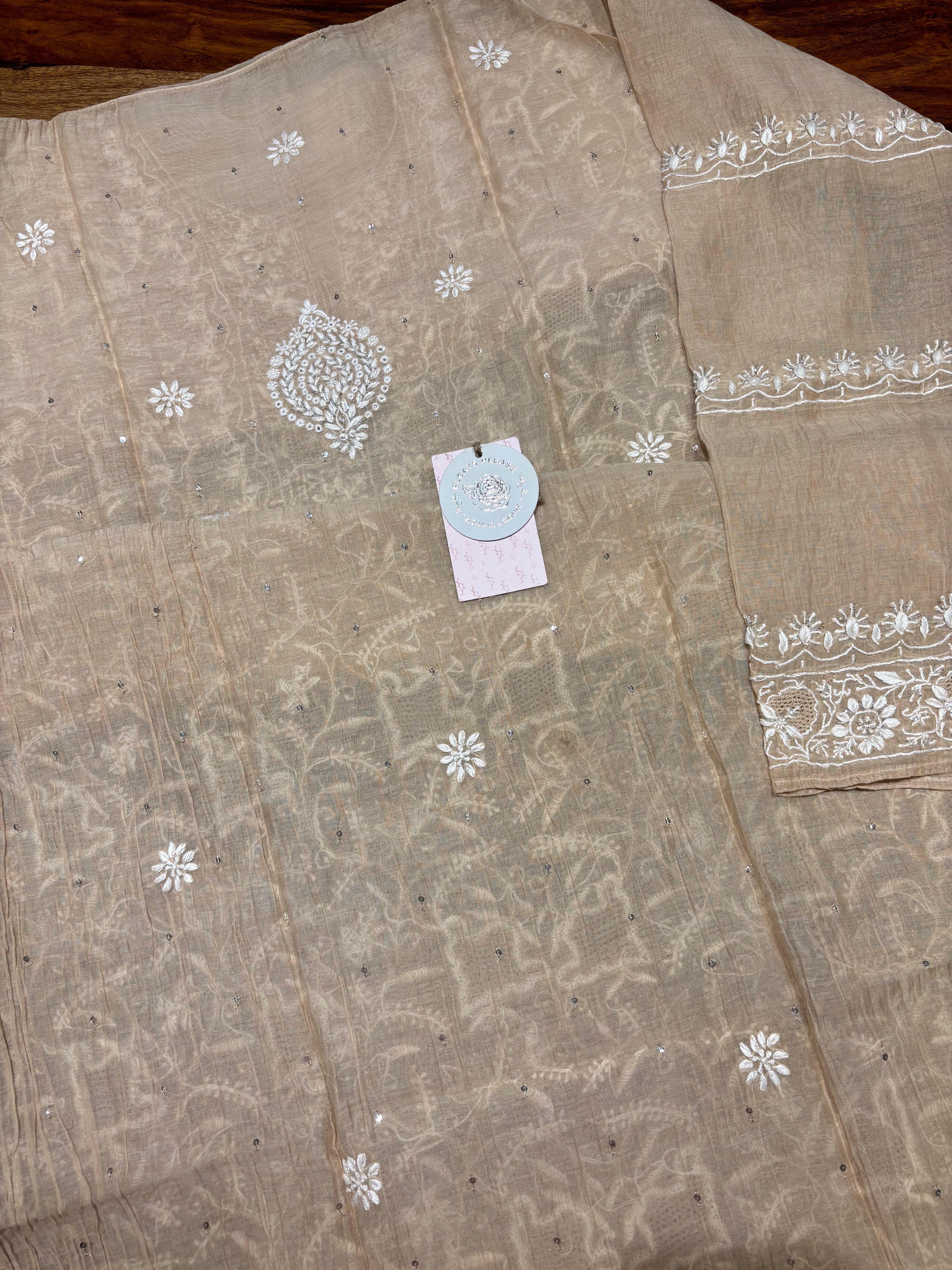 Coffee Creme Chanderi Mul Chikankari Kurta & Dupatta Set