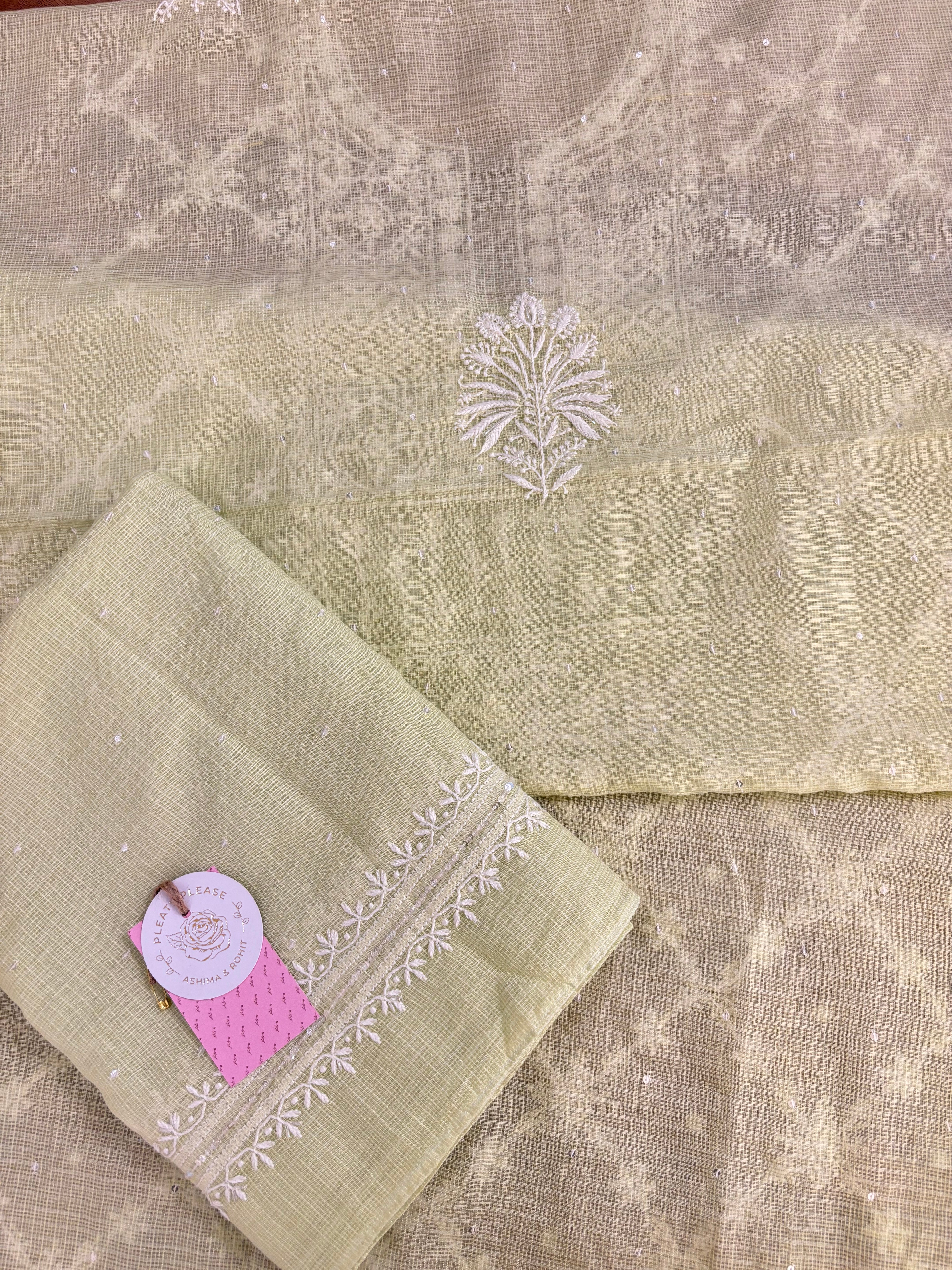 Pistachio Green Kota Doria Chikankari Kurta & Dupatta