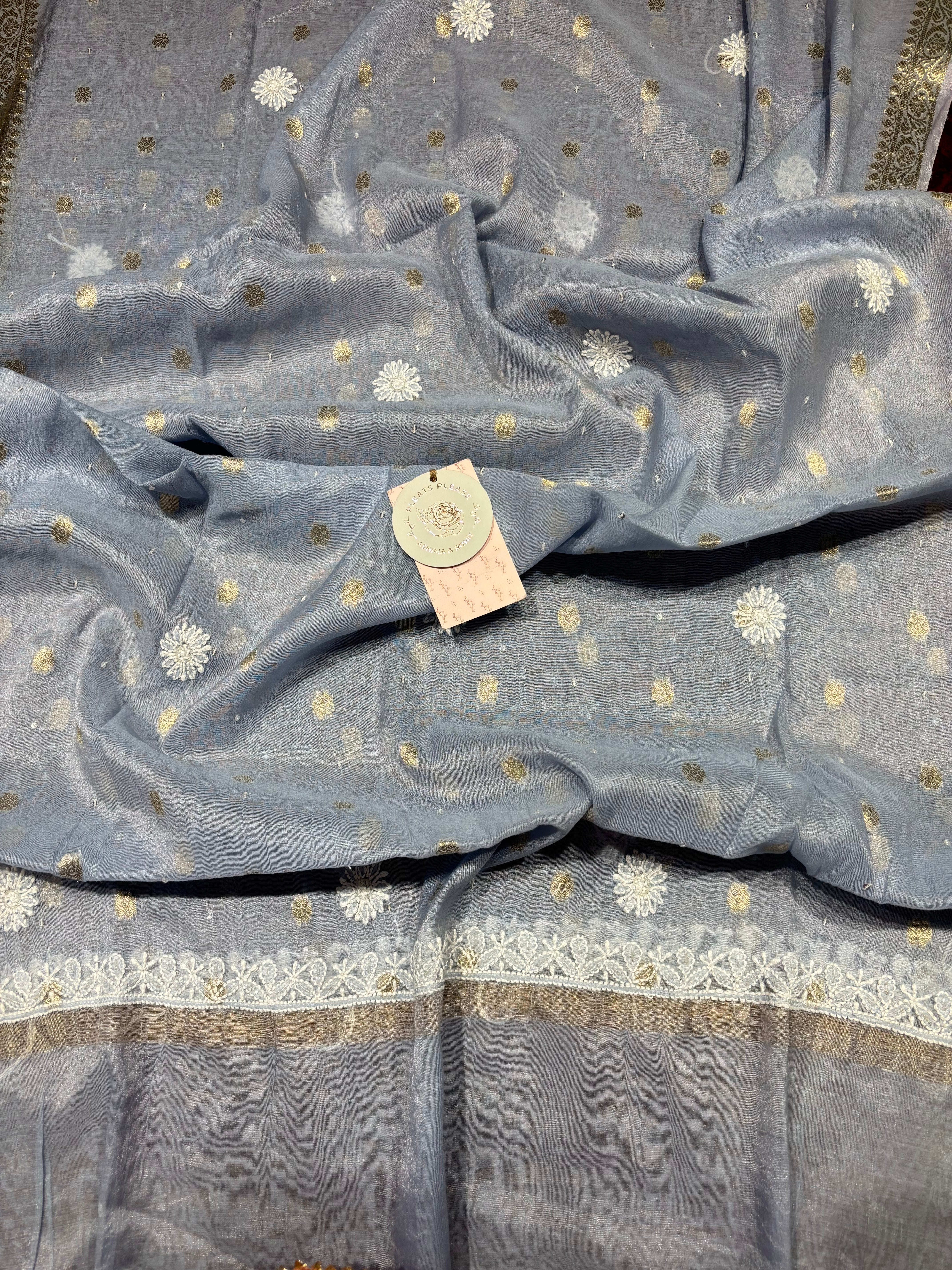 Powder Blue Chanderi Silk Chikankari Kurta & Dupatta Fabric