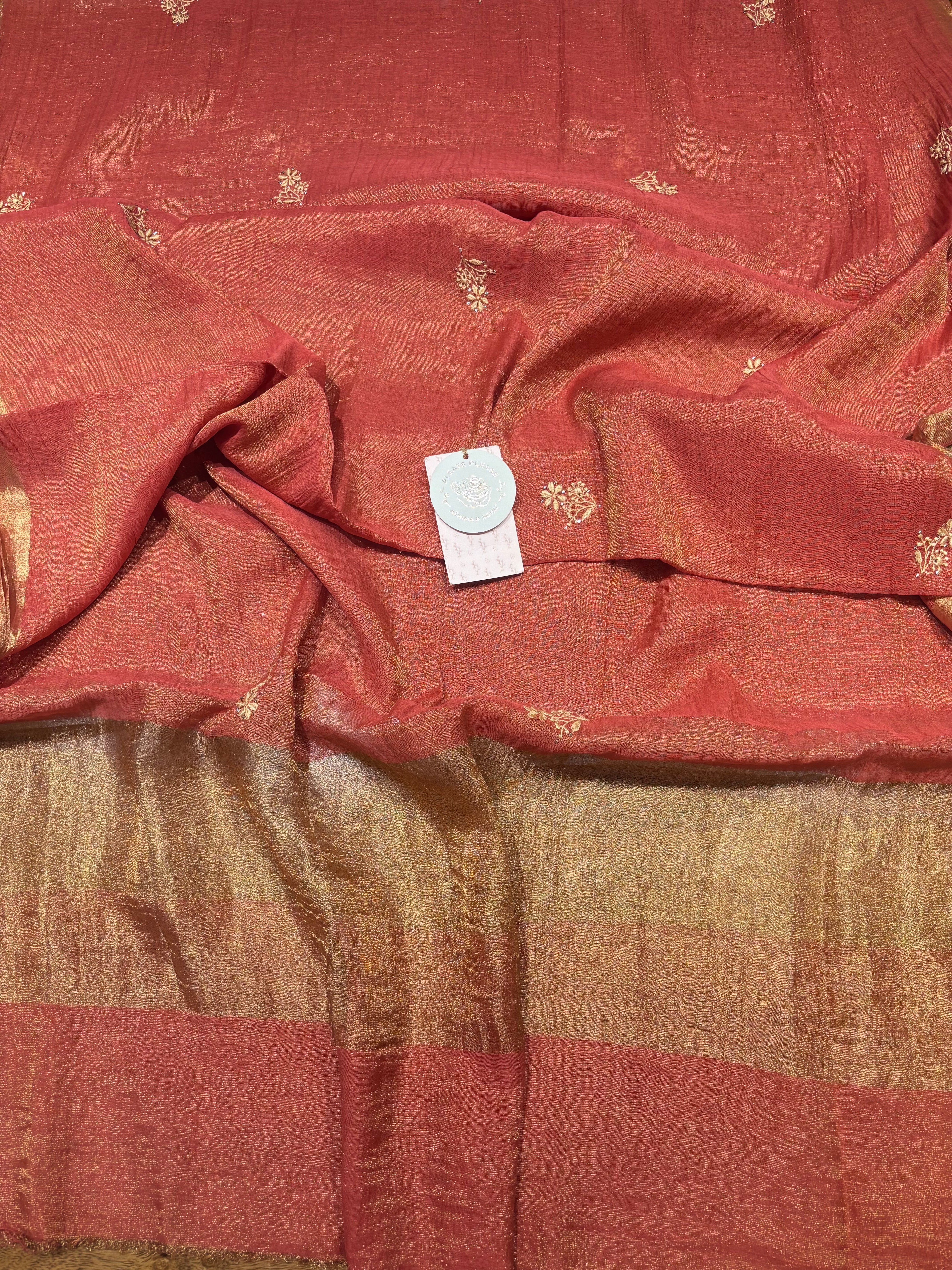 Burnt Orange Pure & Premium Tissue Angrakha Kurta & Dupatta Set