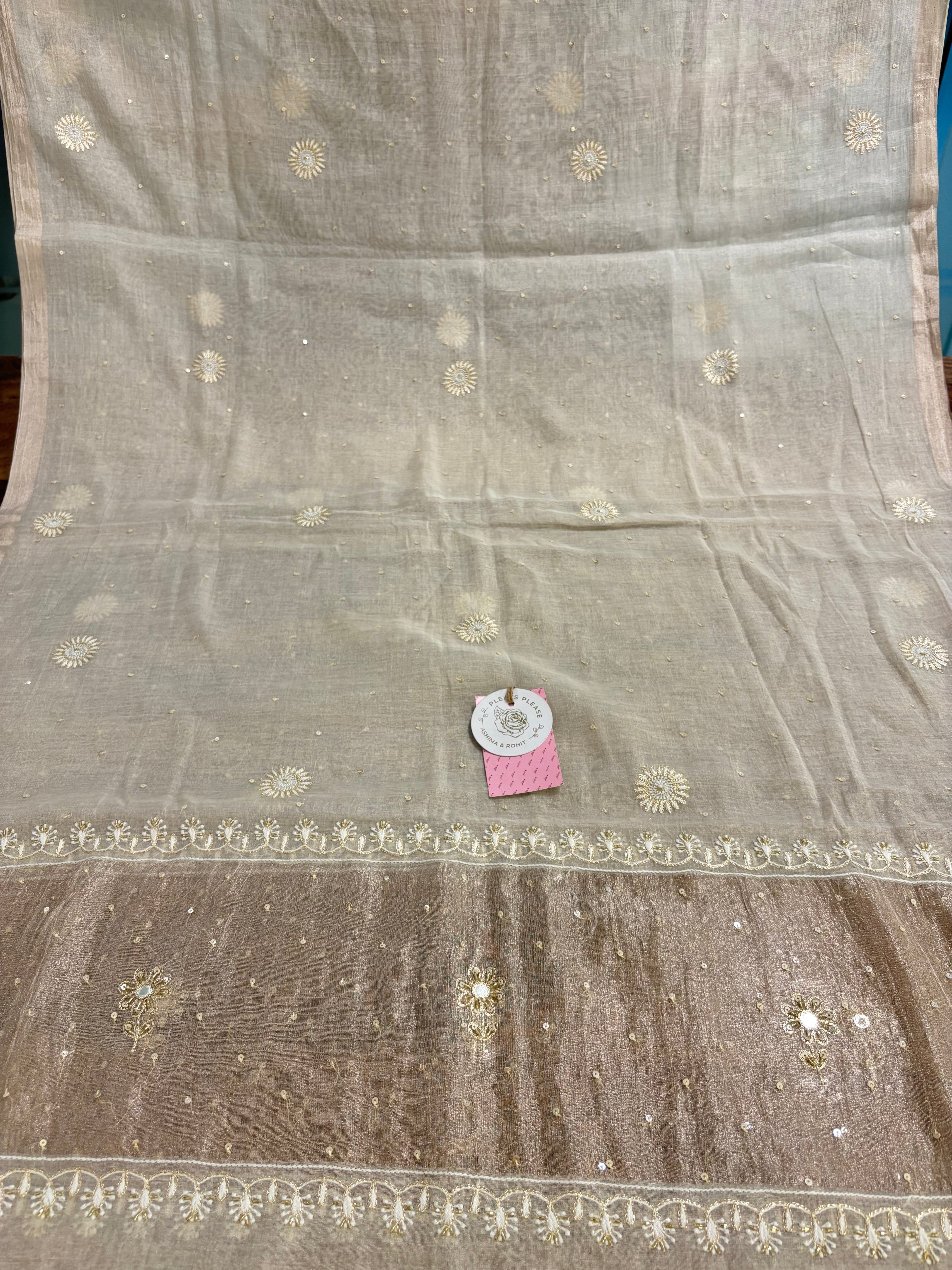 Dyeable Pure & Premium Silver Tissue Chikankari Anarkali & Dupatta