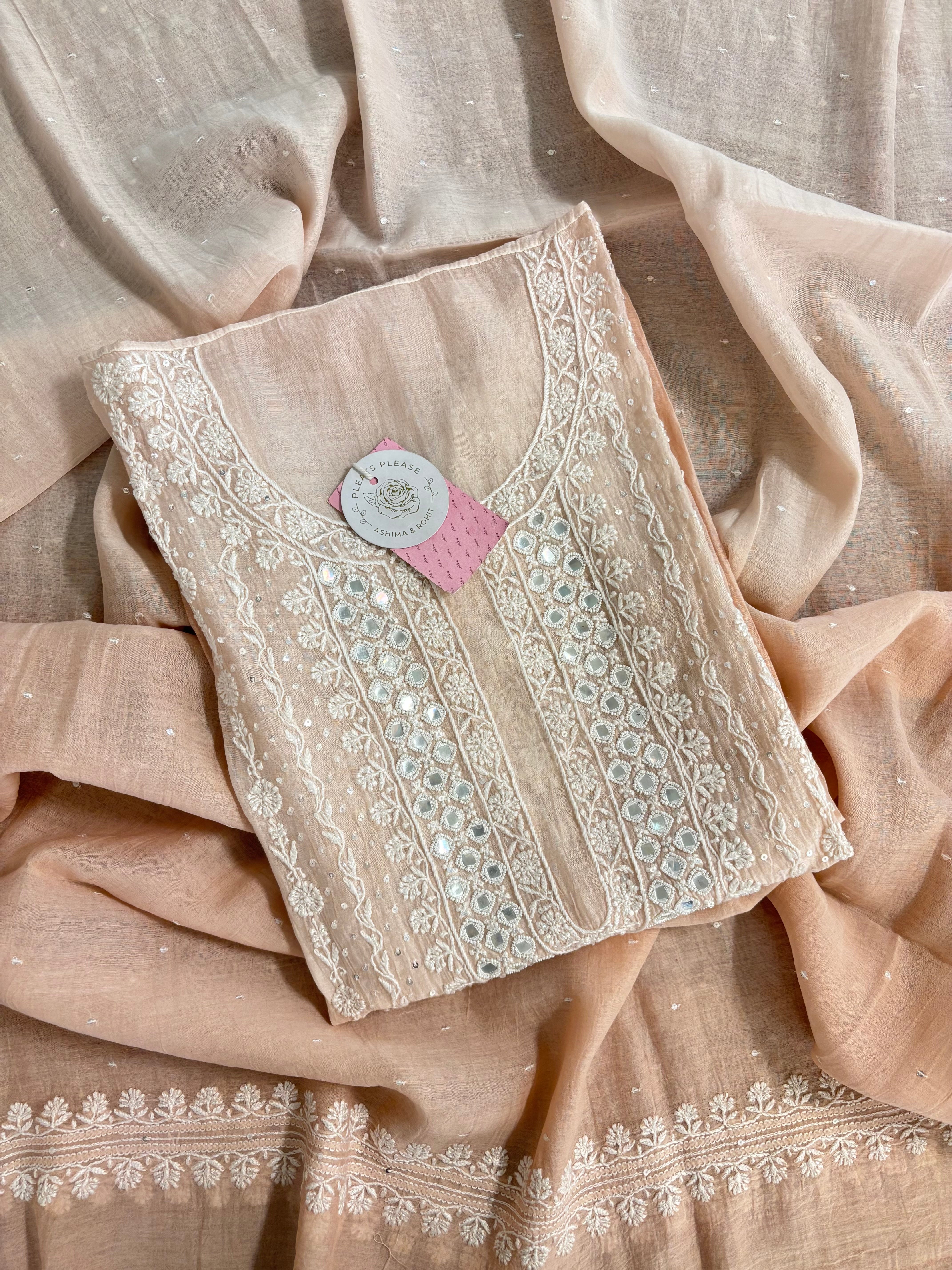 Champagne Pure Chanderi Ombre Chikankari Kurta & Dupatta