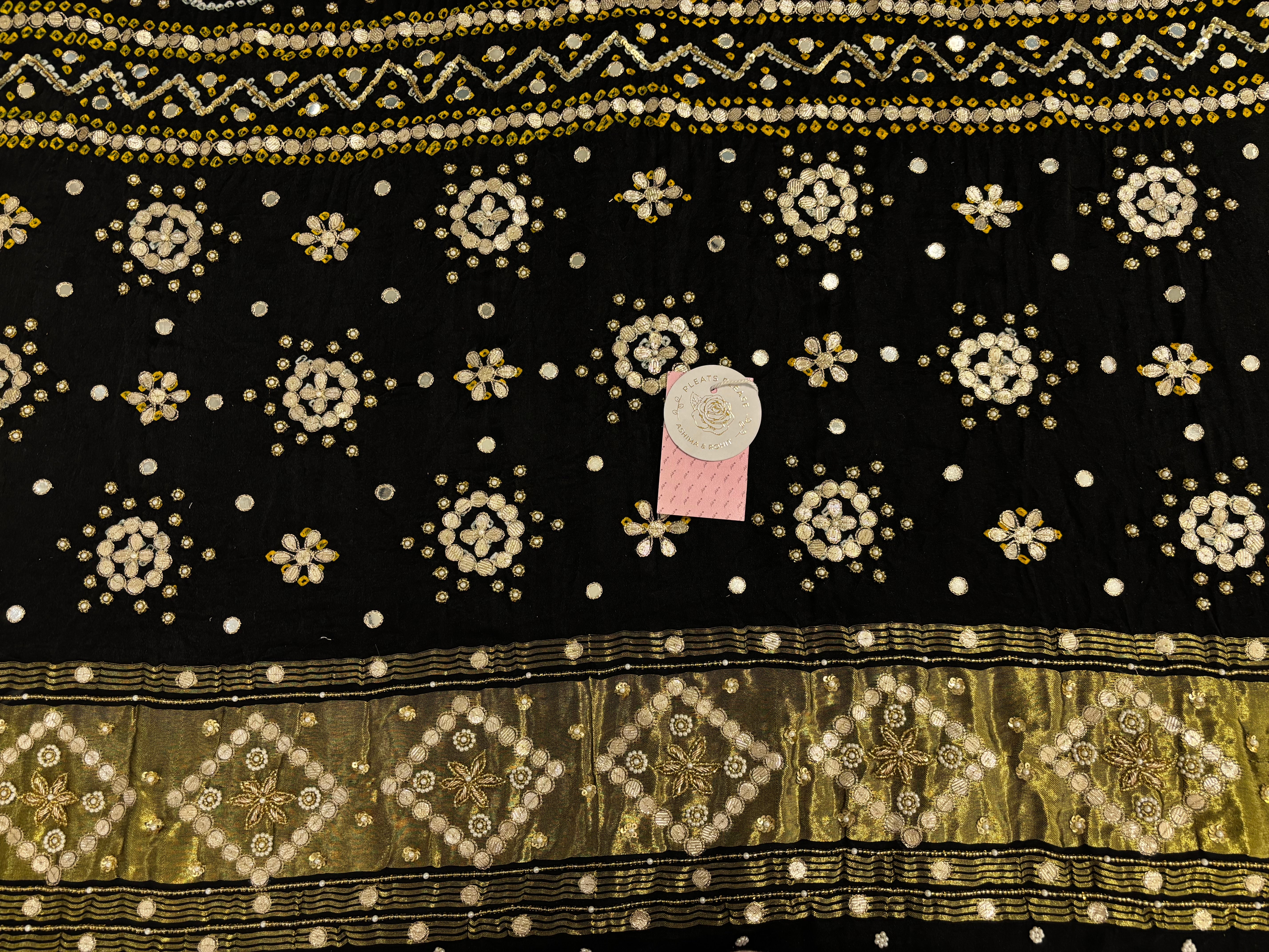 Black Gaji Silk Bandhej Zardozi & Gota Patti Dupatta