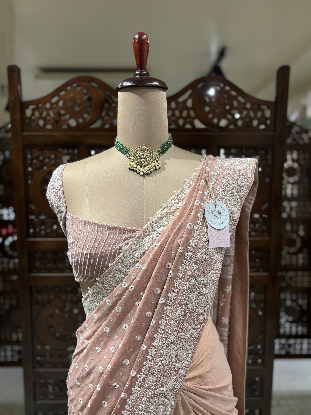 Warm Peach Ombré Pure & Premium Georgette Chikankari Saree