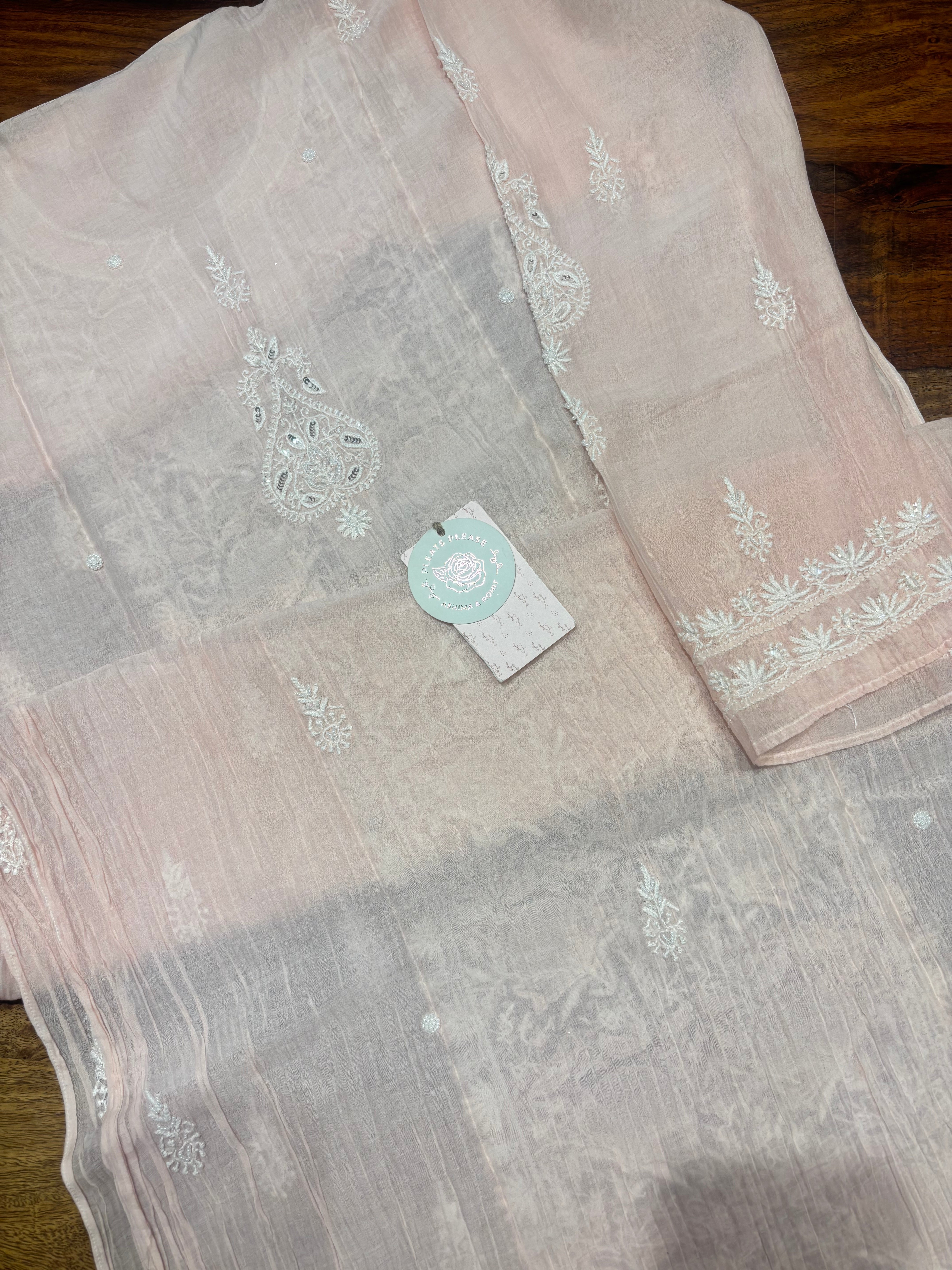 Peach Chanderi Mul Chikankari Kurta & Dupatta Set