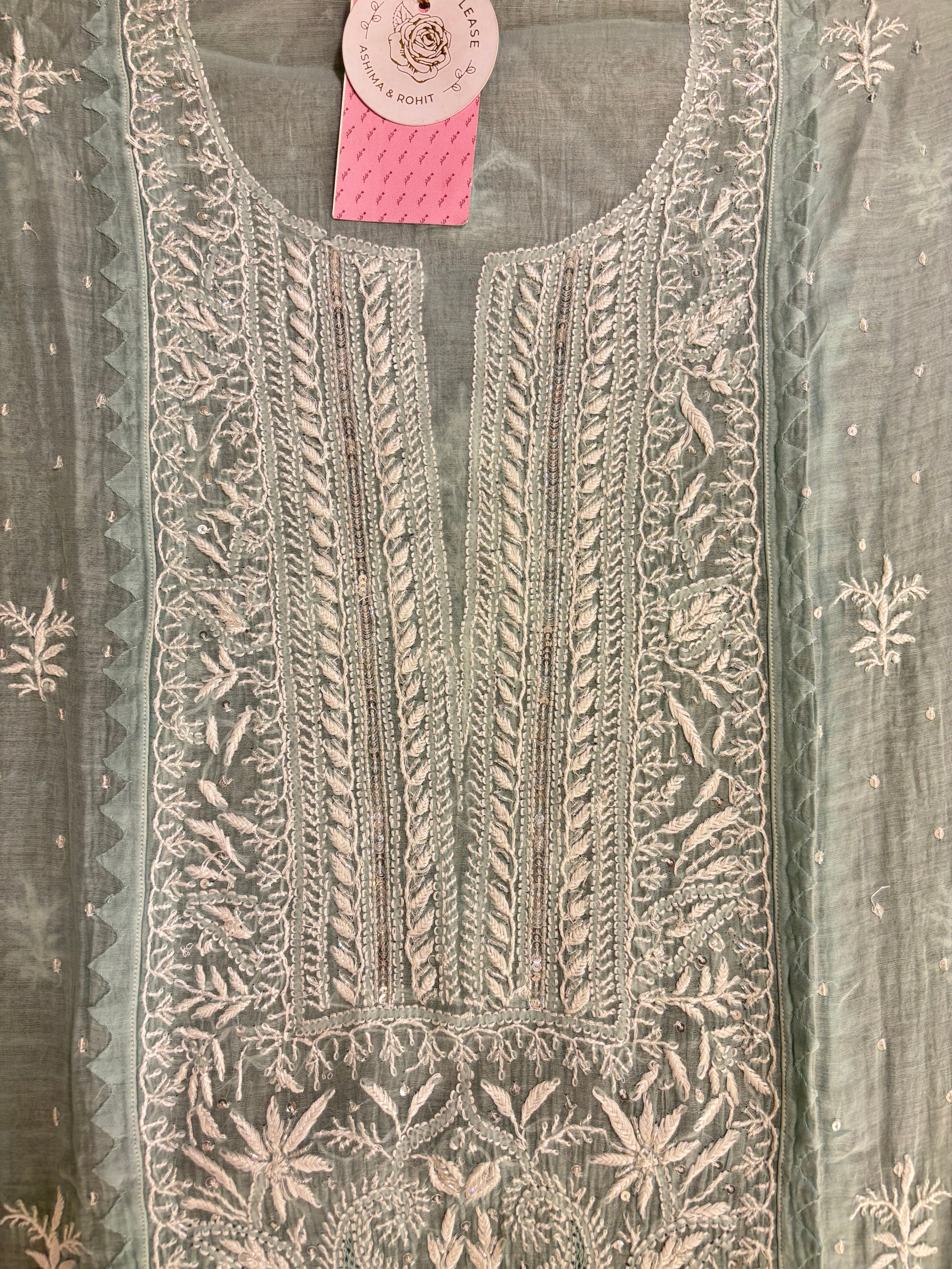 Ice Blue Chanderi Chikankari Kurta & Dupatta