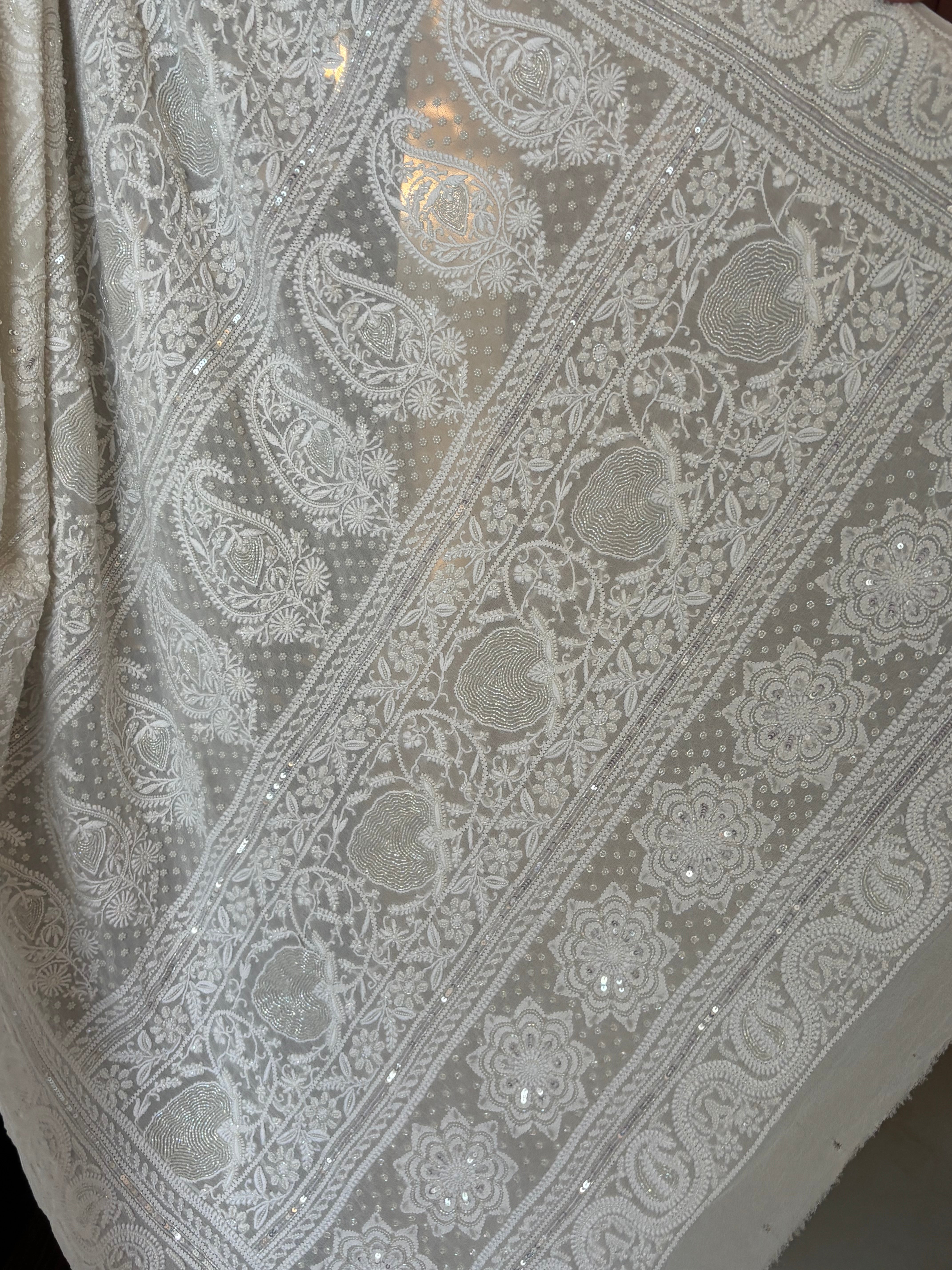 Dyeable  Pure and Premium Georgette Chikankari Saree and Blouse - Pleats PleaseChikankari