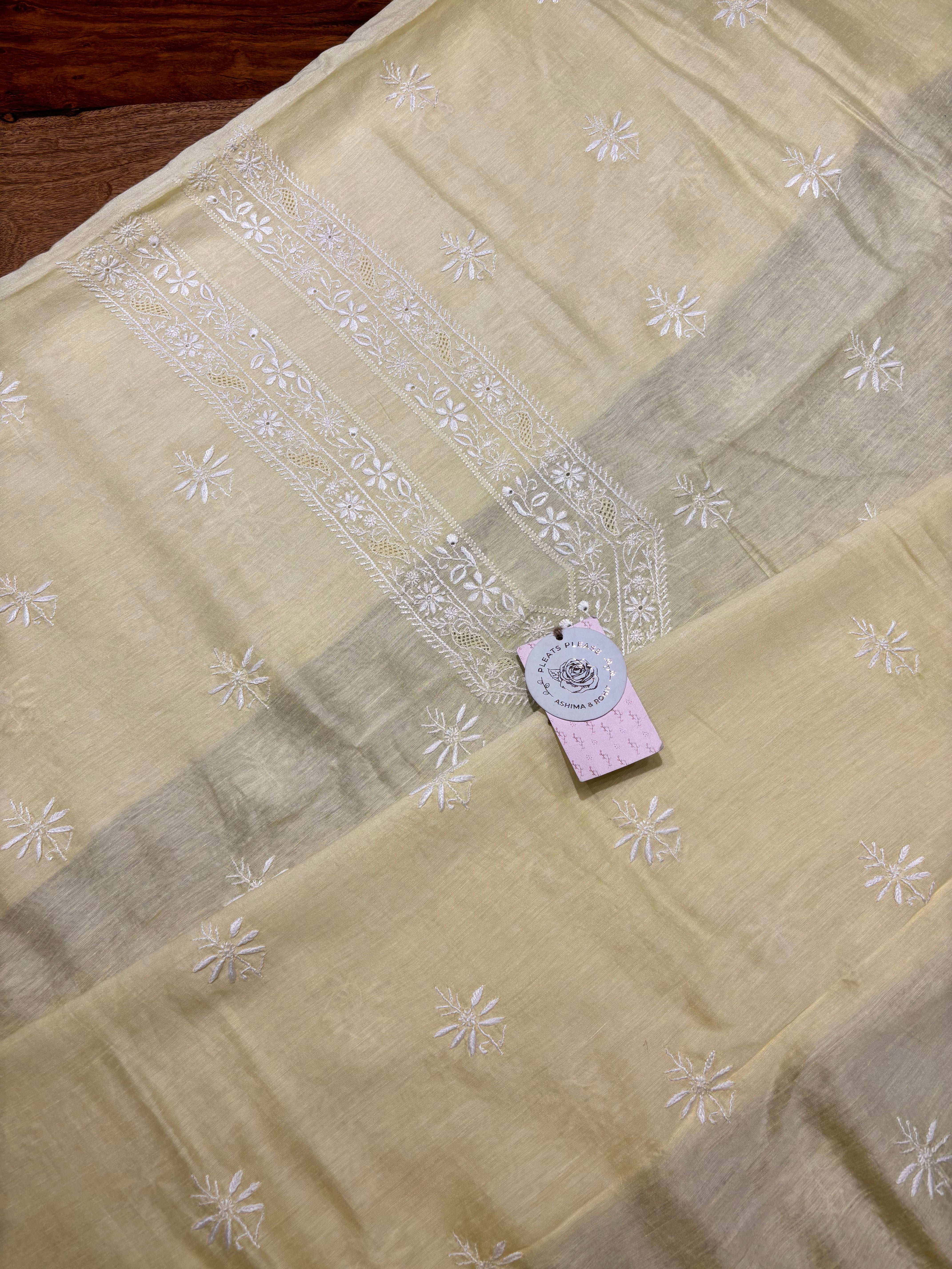 Lemon Yellow Linen Chikankari Men’s Kurta Fabric