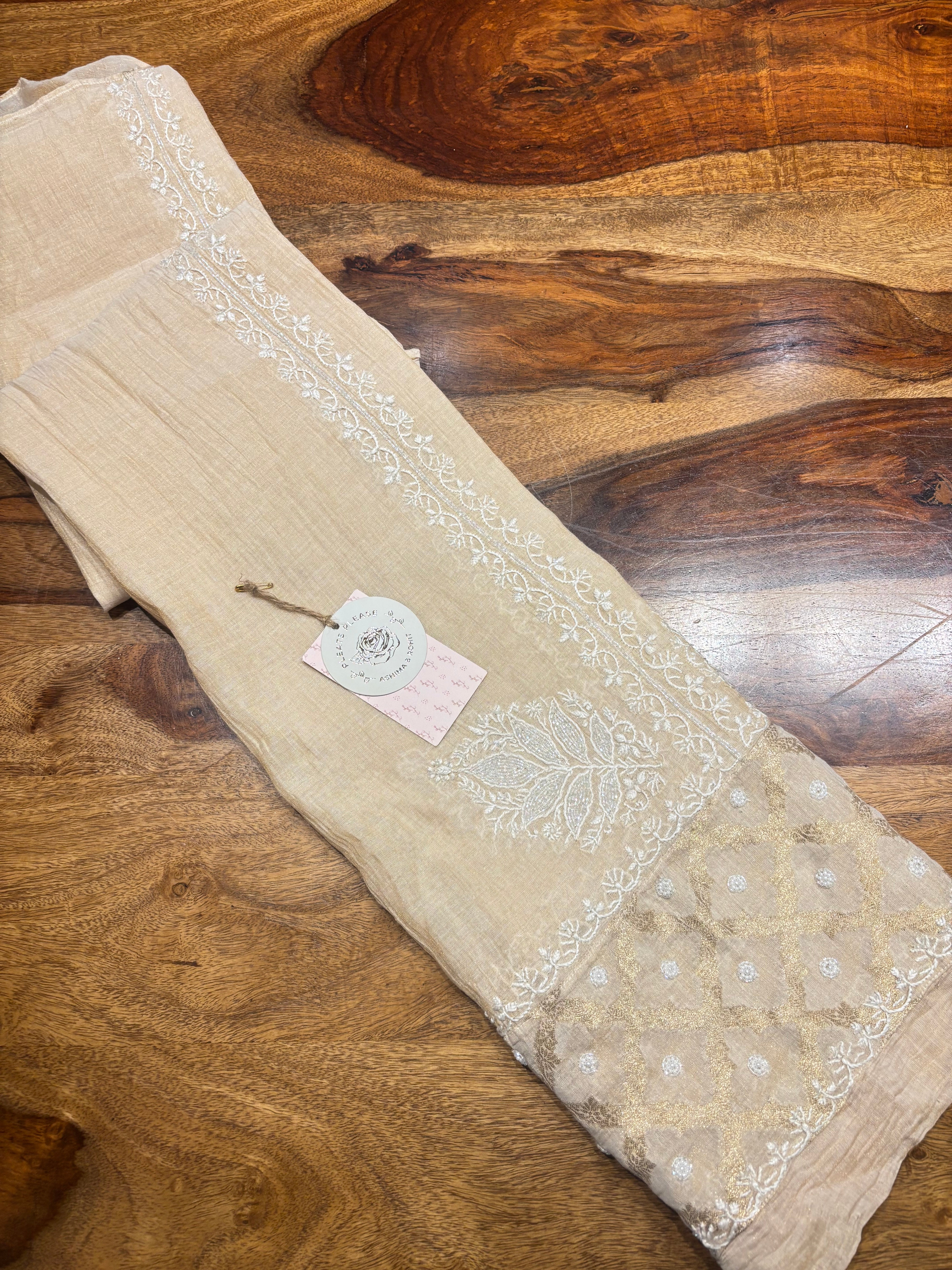 Natural Pure Tissue Chikankari Co-ord Set