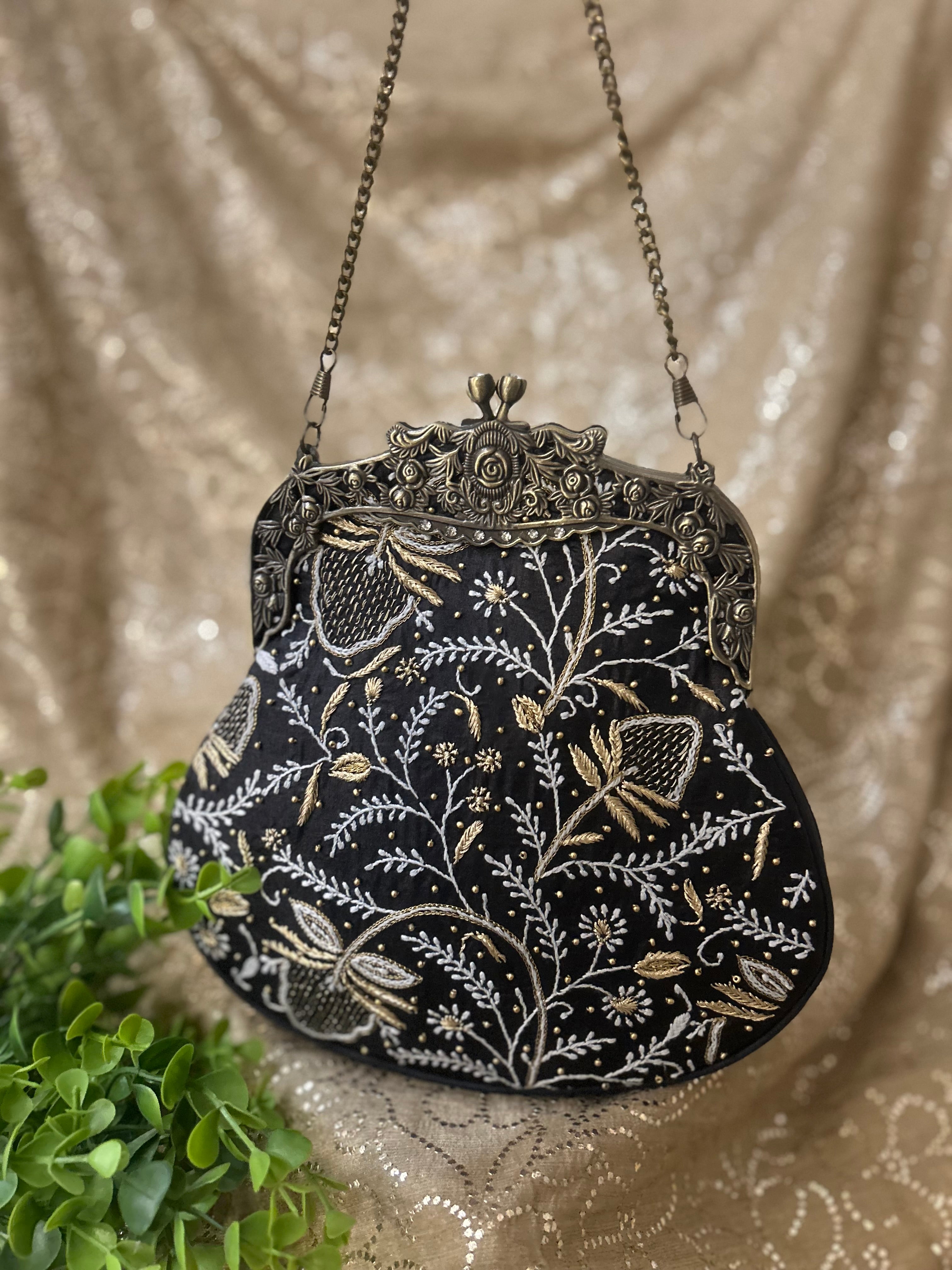 Black Chikankari Clutch Bag - Pleats PleaseChikankari
