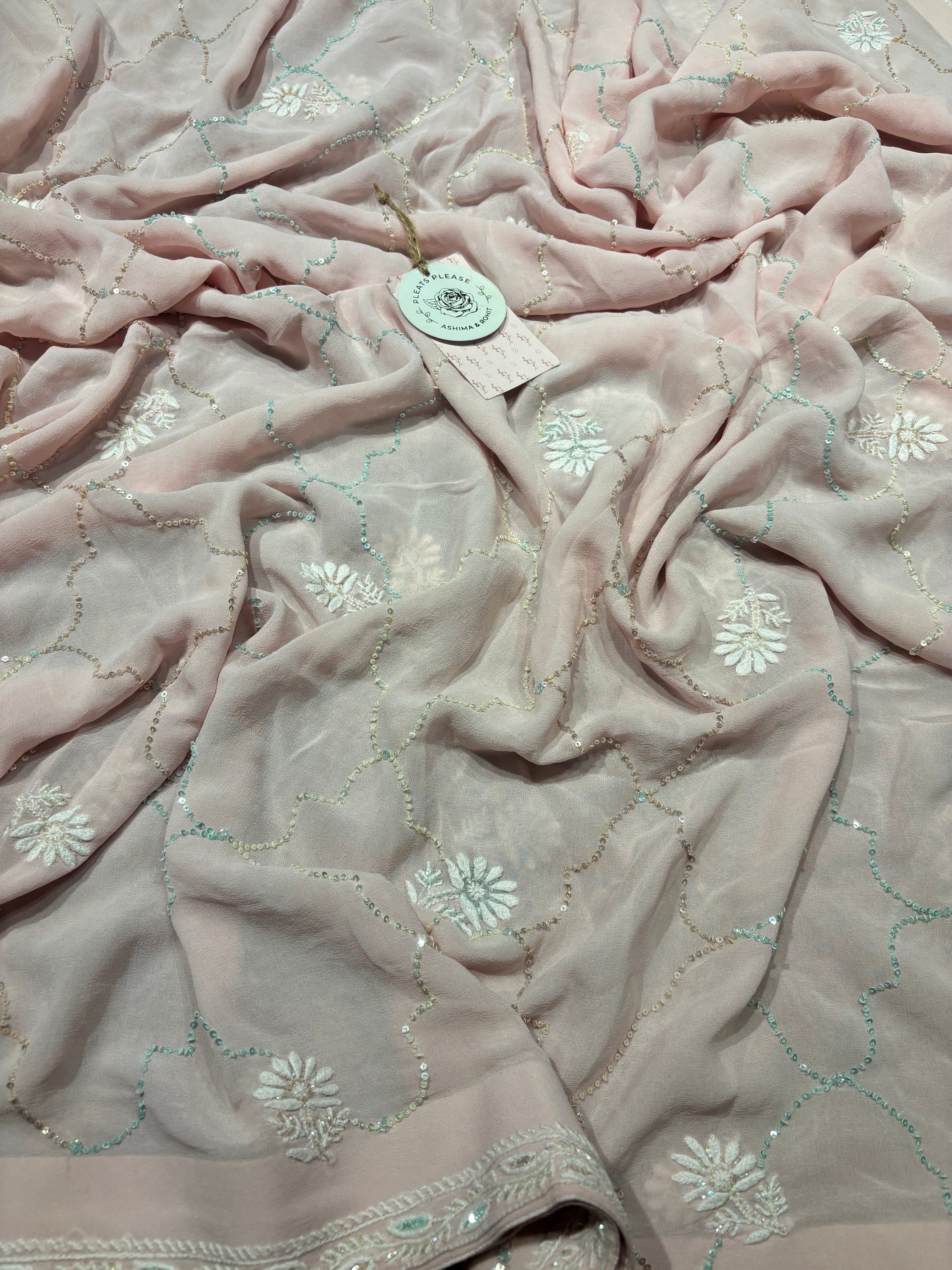 Pink Pure and Premium Georgette Chikankari Anarkali and Dupatta set