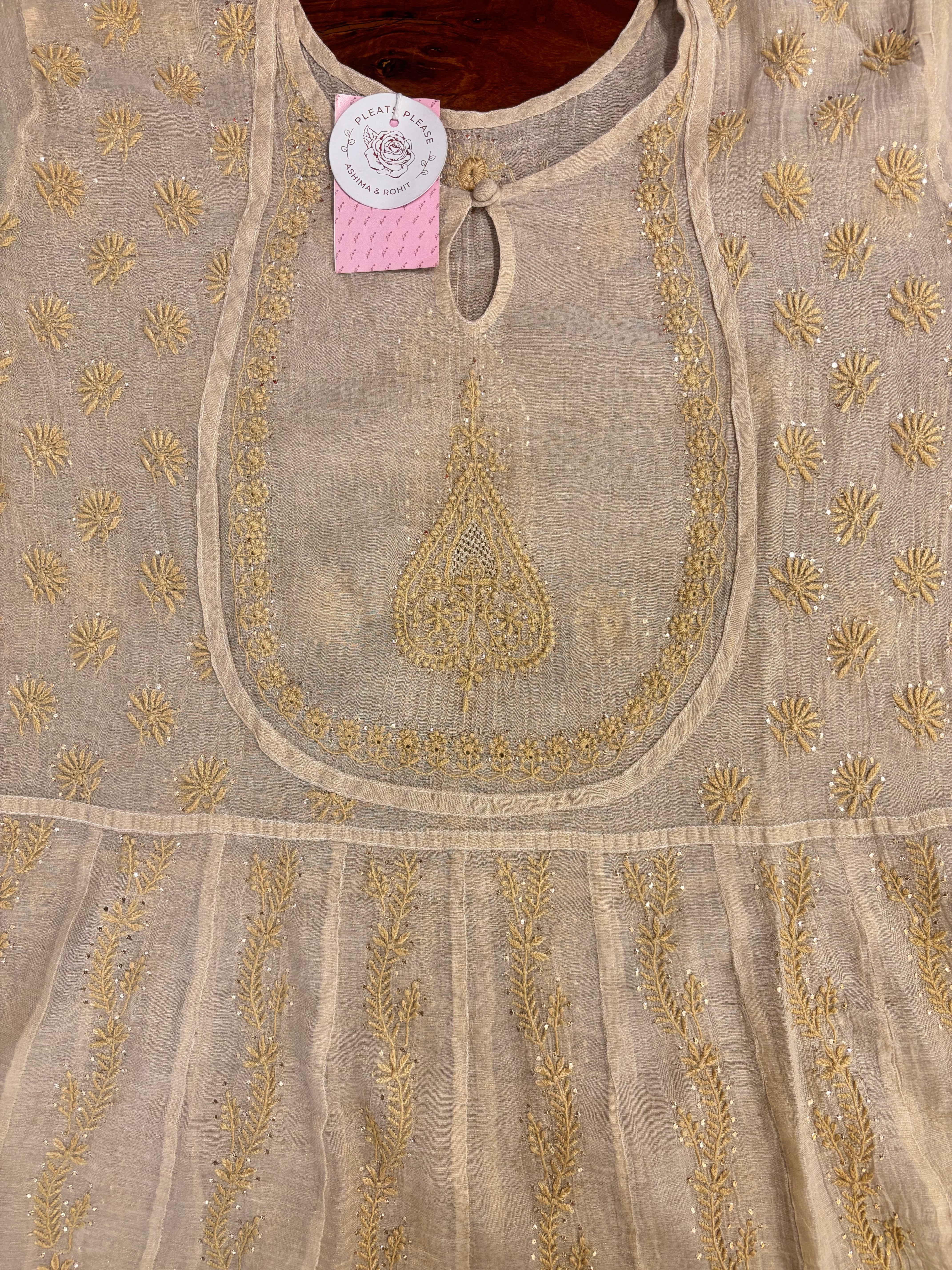 Dyeable Pure & Premium Tissue Mukaish Chikankari Bajirao Anarkali & Dupatta - Pleats PleaseChikankari