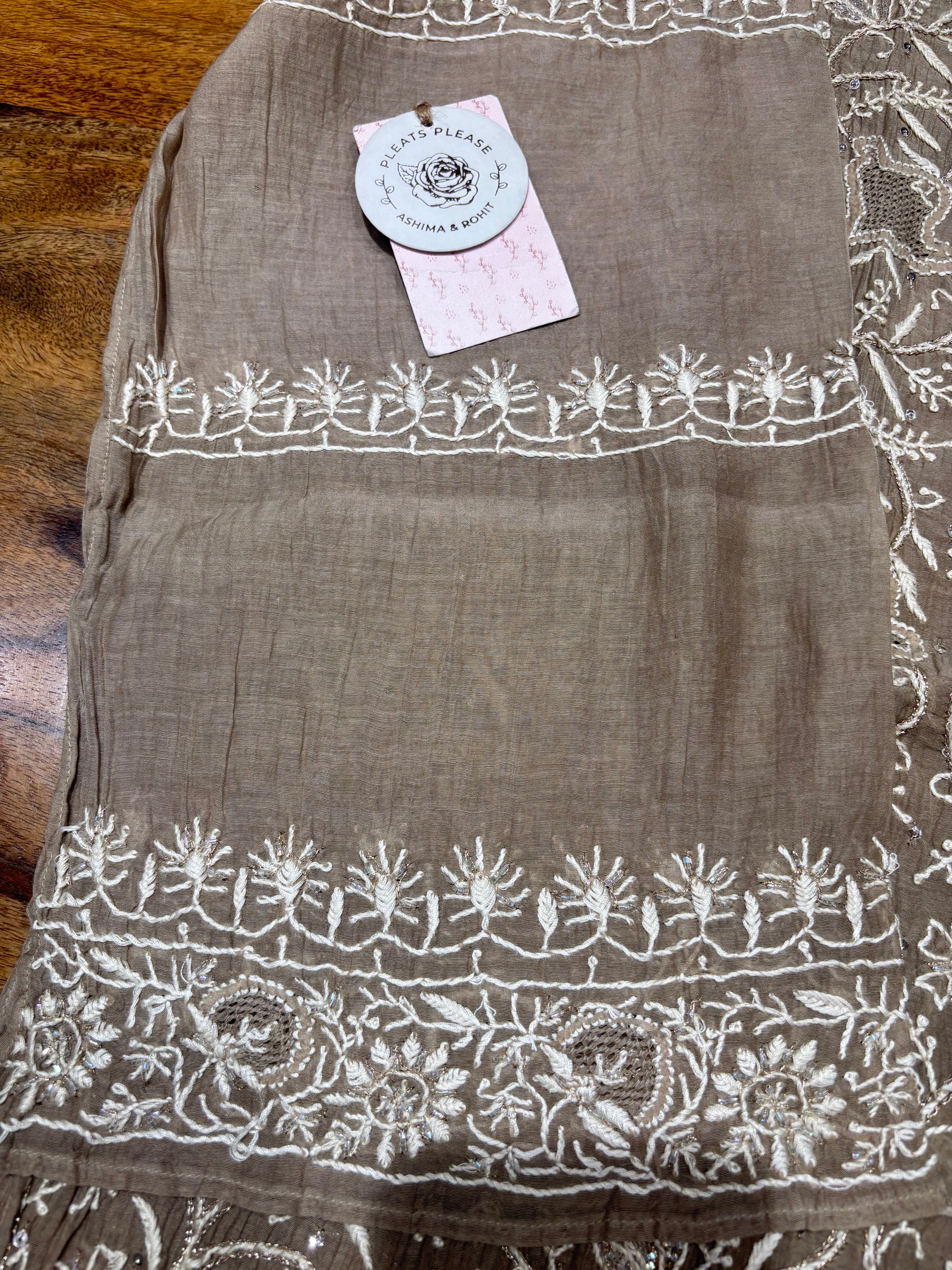 Mocha Mousse Chanderi Mul Chikankari Kurta & Dupatta Set
