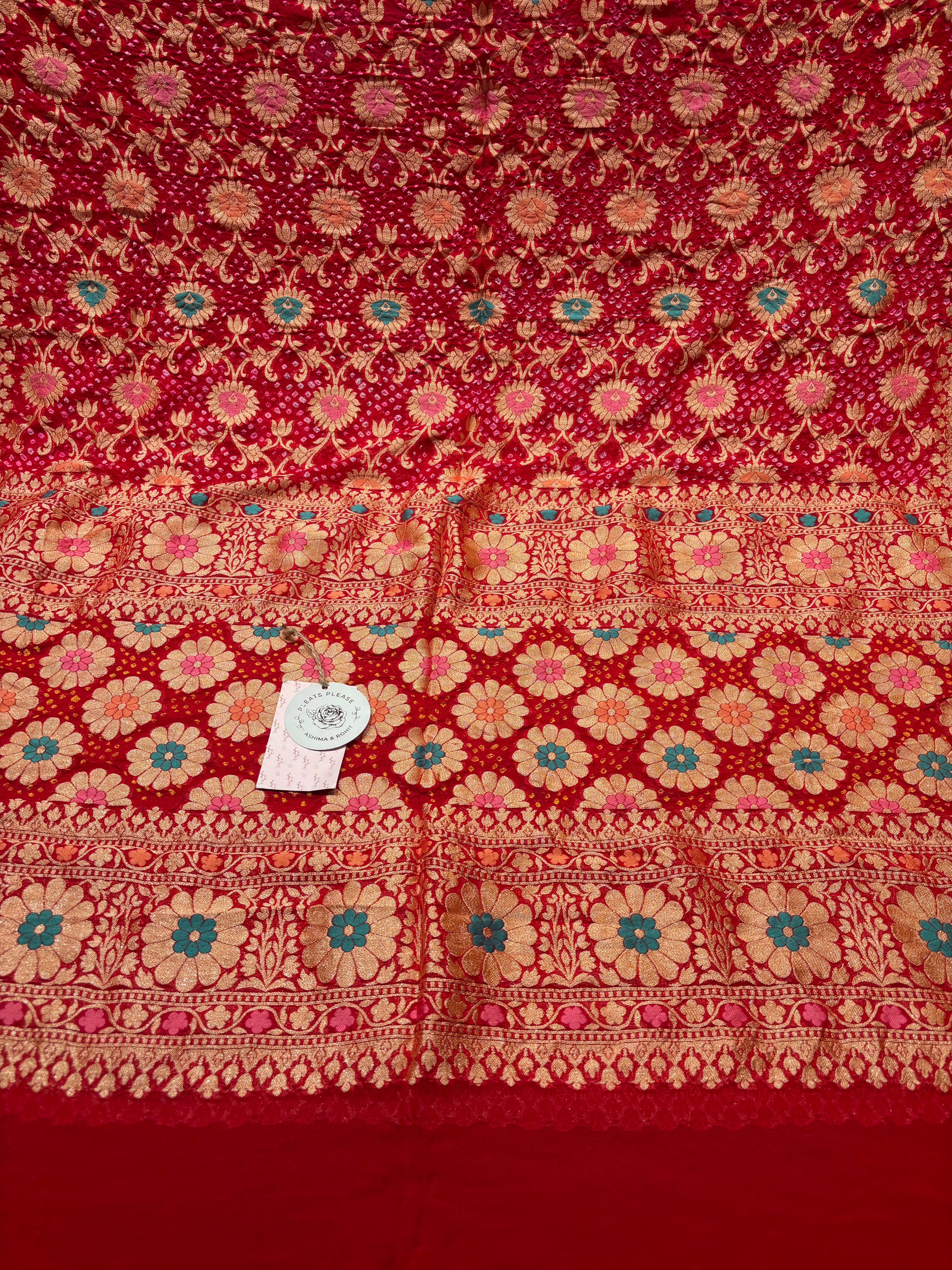Red Bandhej Khaddi Georgette Dupatta