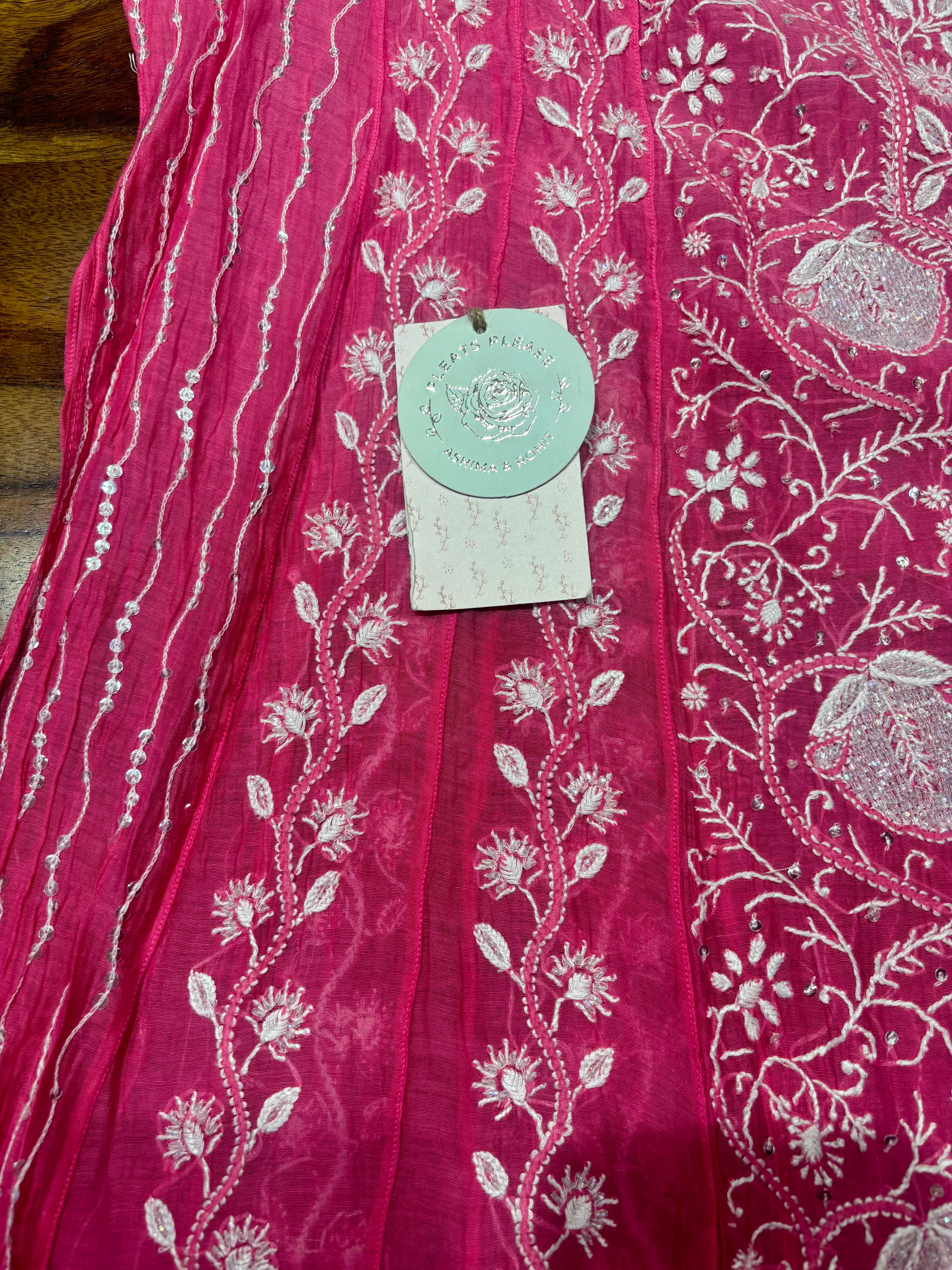 Fuschia Pink Chanderi Mul Chikankari Anarkali & Dupatta Set
