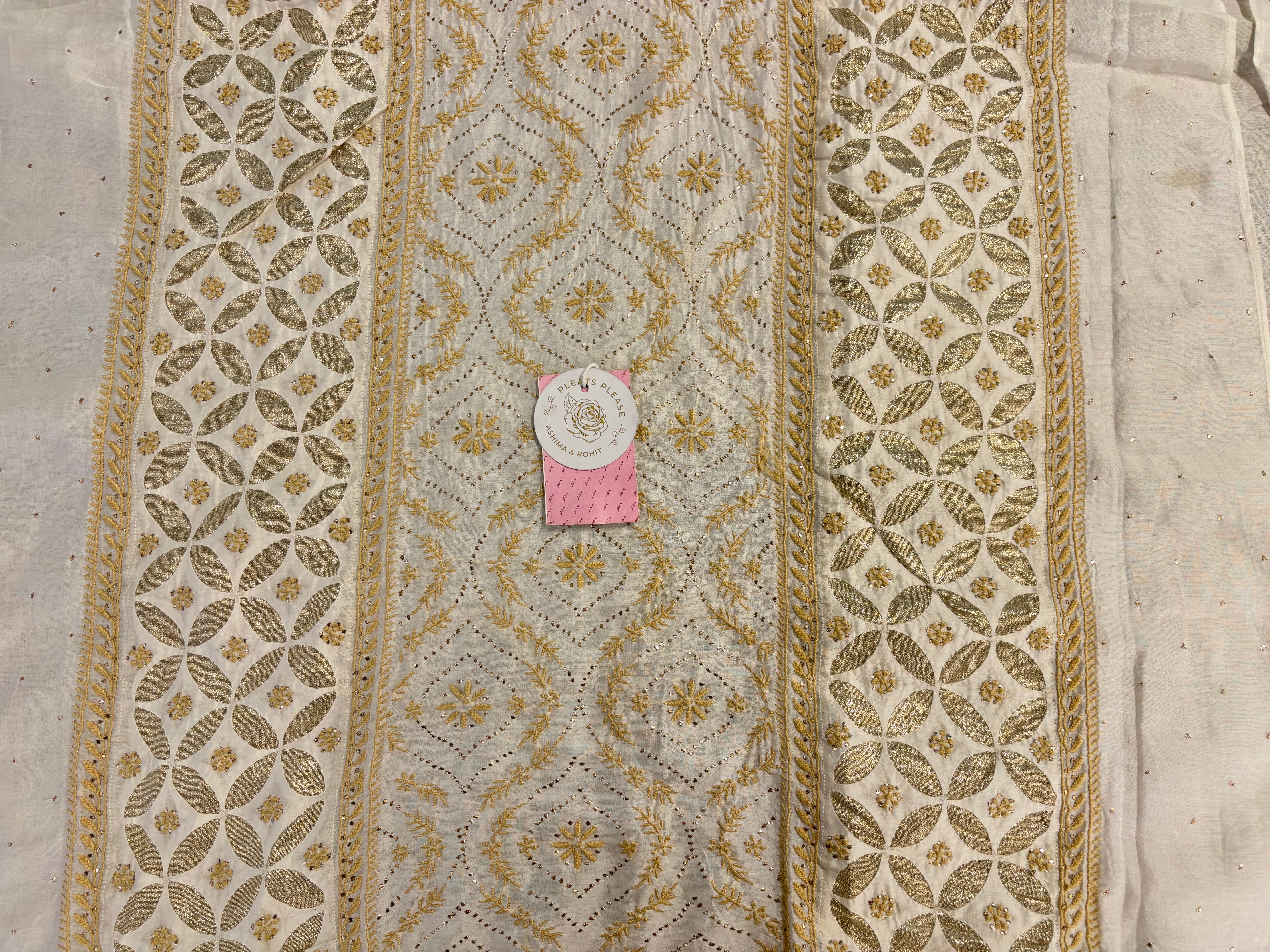 Dyeable Chanderi Chikankari Mukaish Kurta & Dupatta - Pleats PleaseChikankari