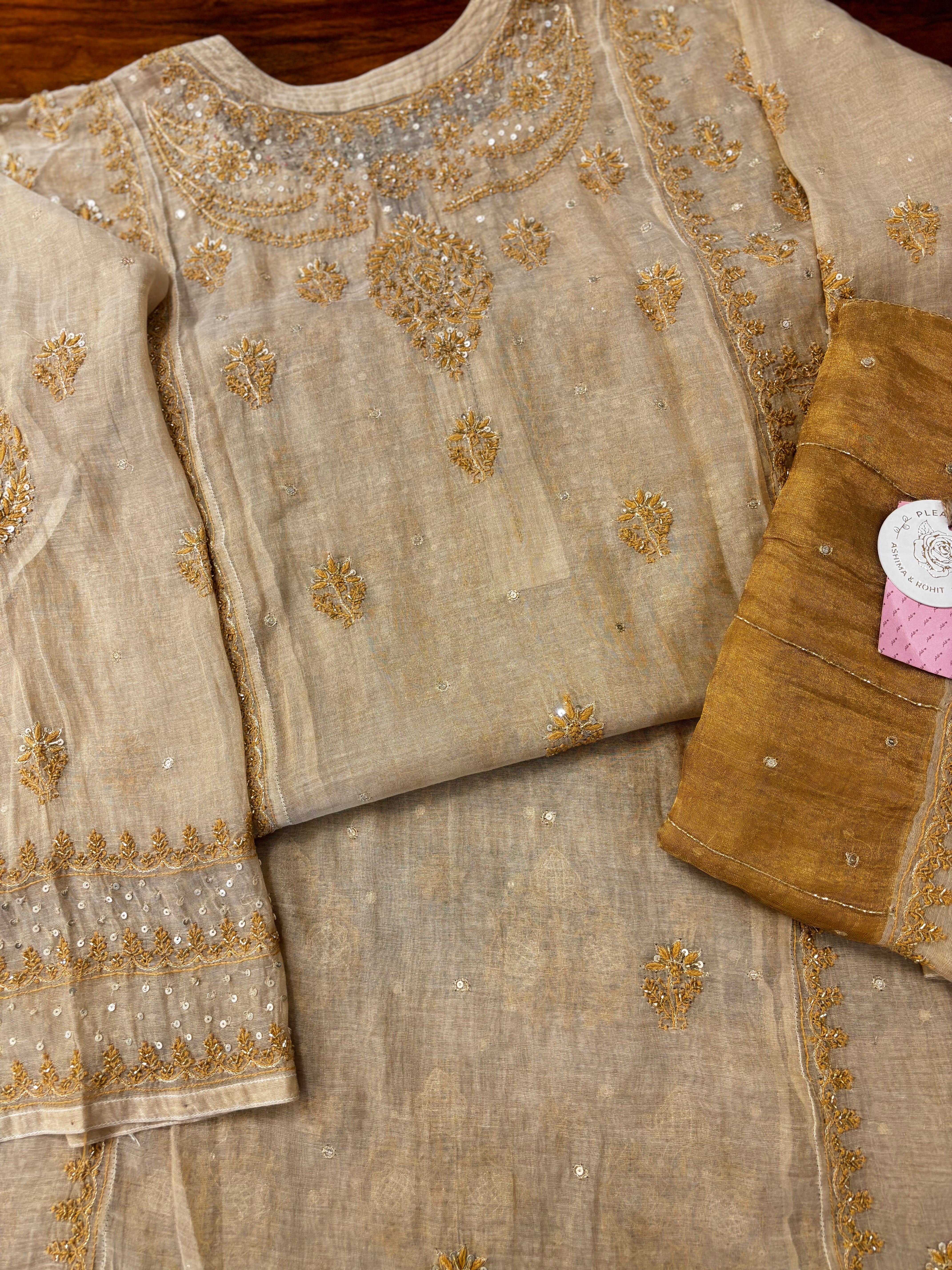 Dyeable Pure & Premium Tissue Chikankari Kurta & Dupatta - Pleats PleaseChikankari