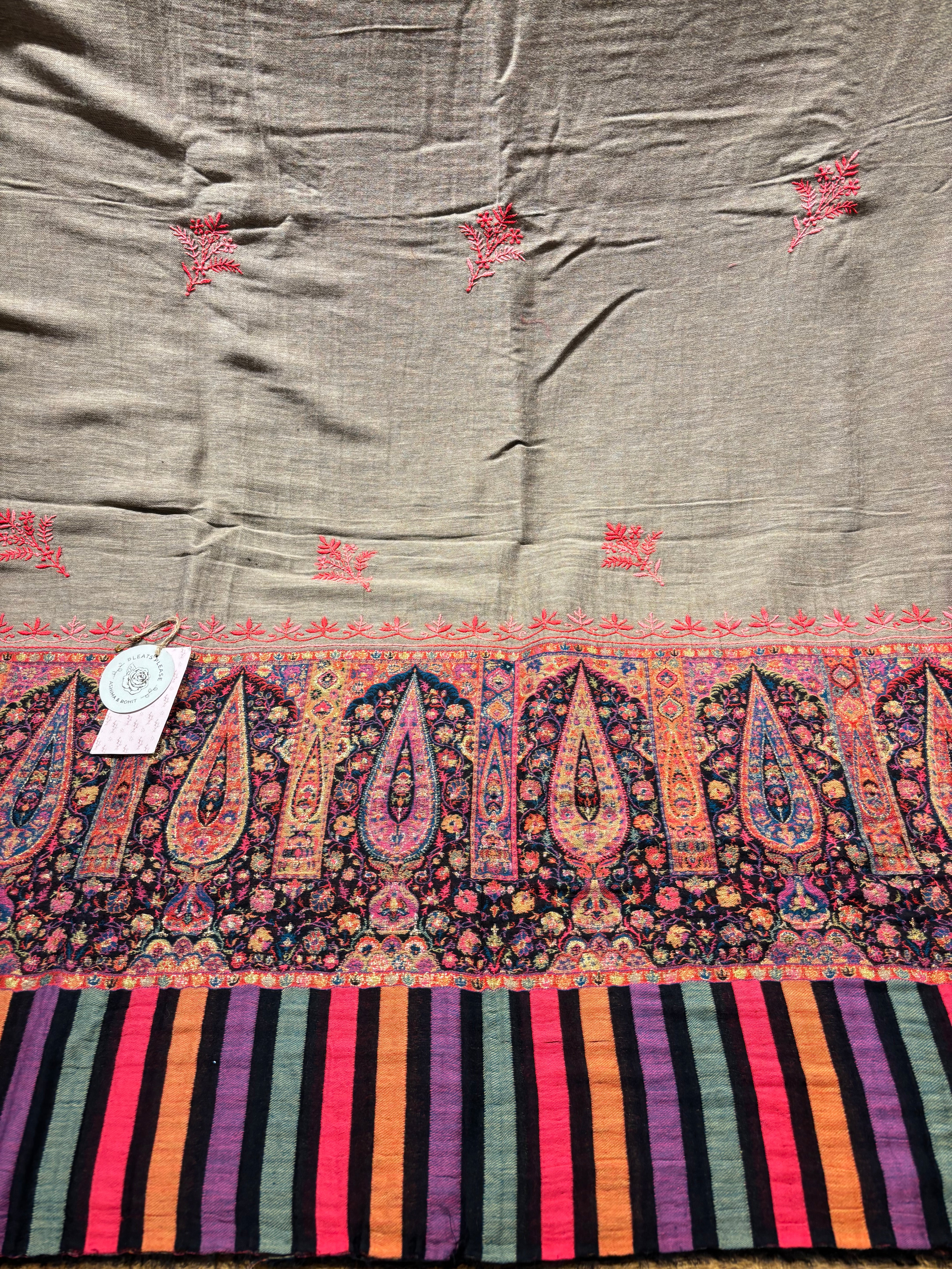 Light Grey Woollen Cashmere Chikankari Shawl
