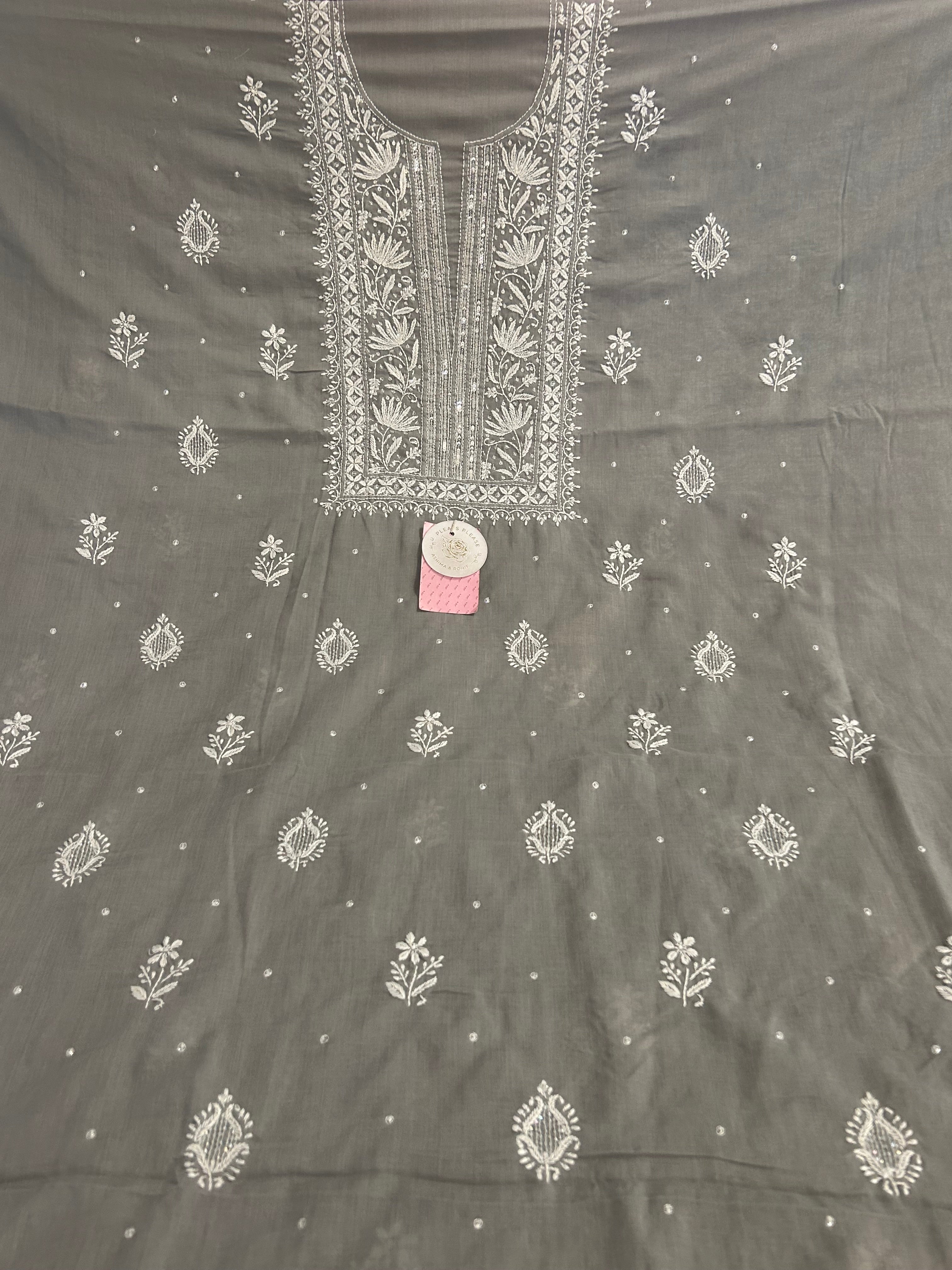 Mauve Taupe Mulmul Chikankari Kurta