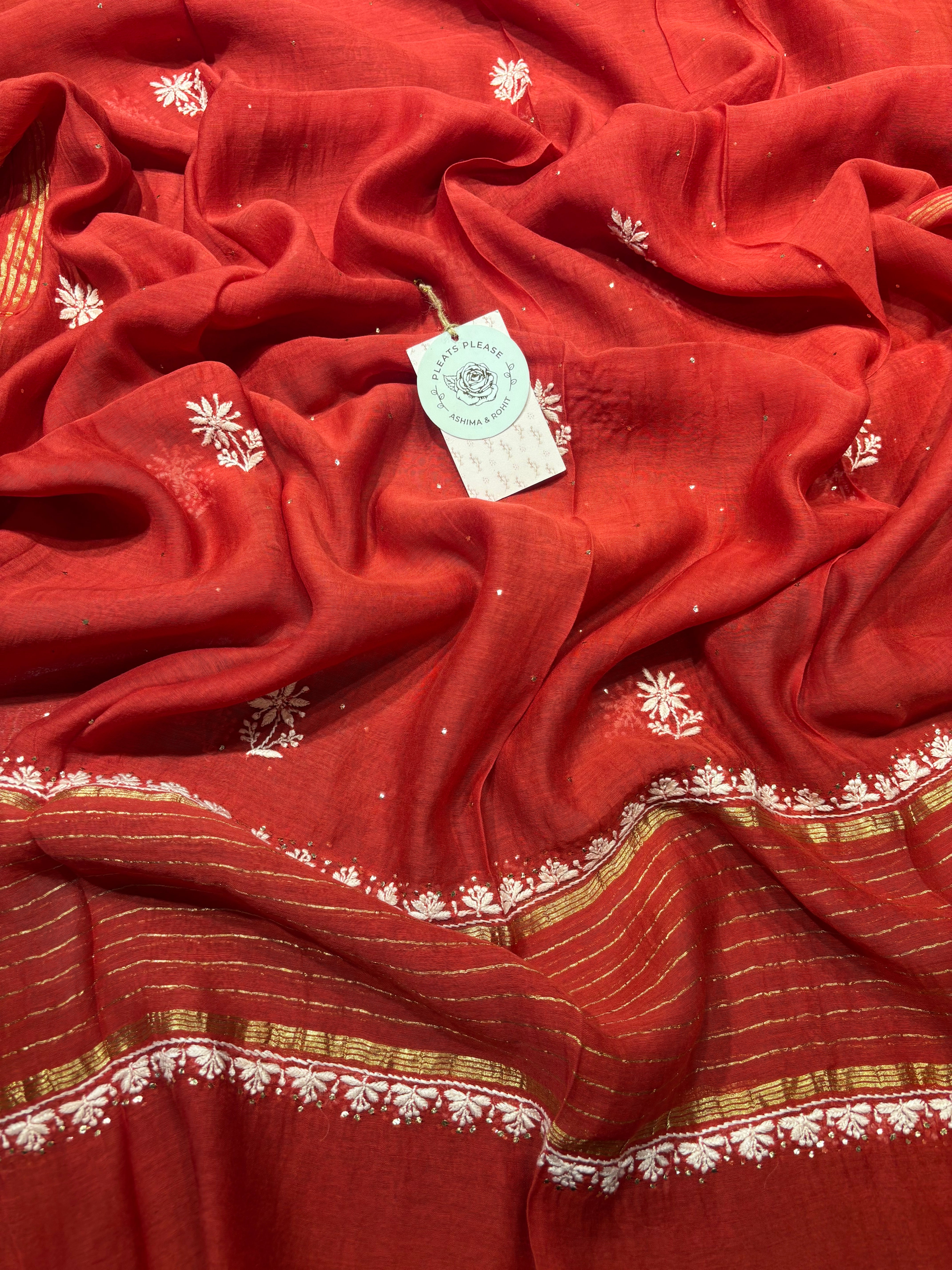 Red Chanderi Mul Chikankari & Mukaish Kurta and Dupatta