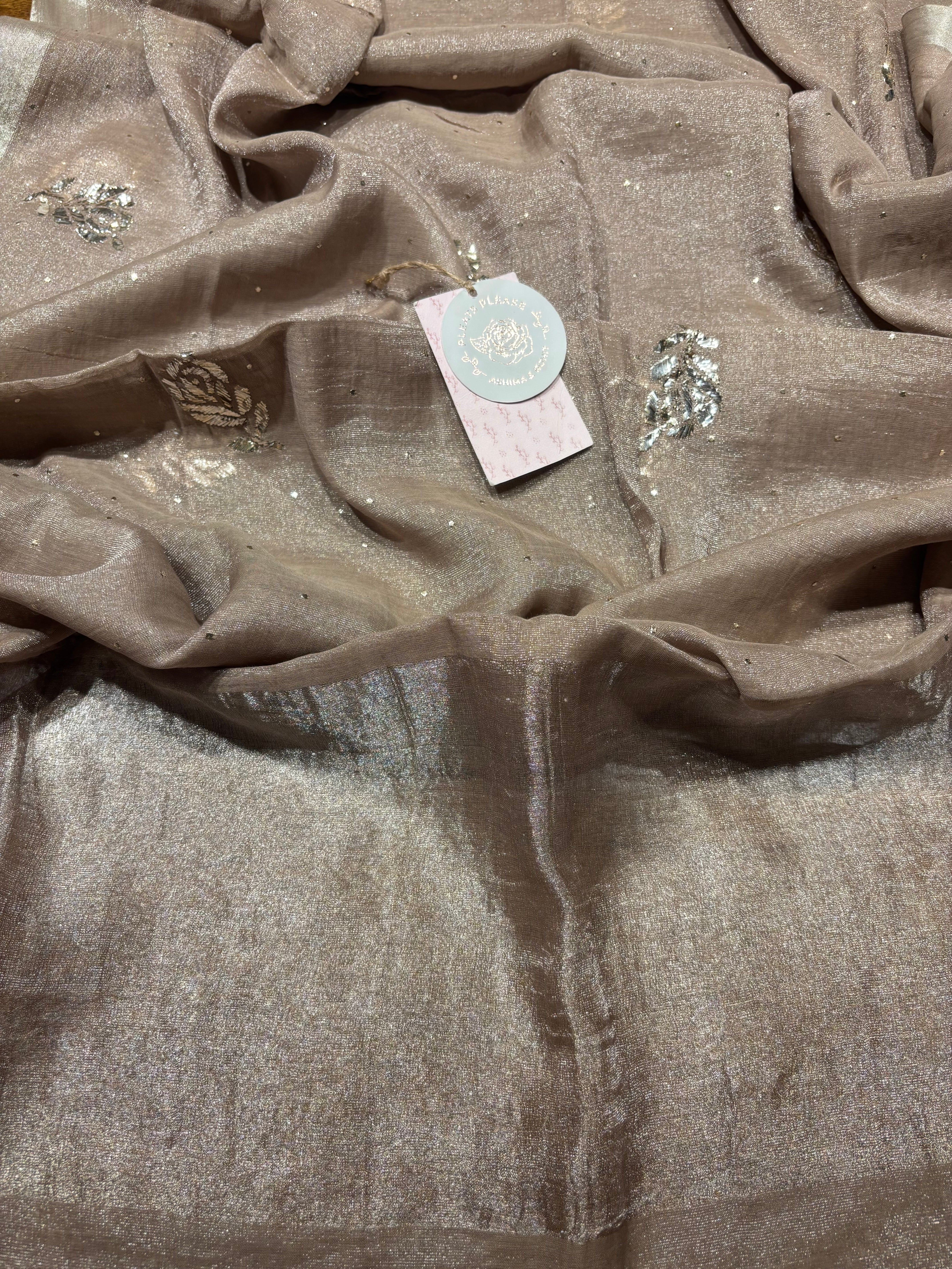 Hazelnut Brown Pure And Premium Tissue Mukaish Kurta And Dupatta Fabric