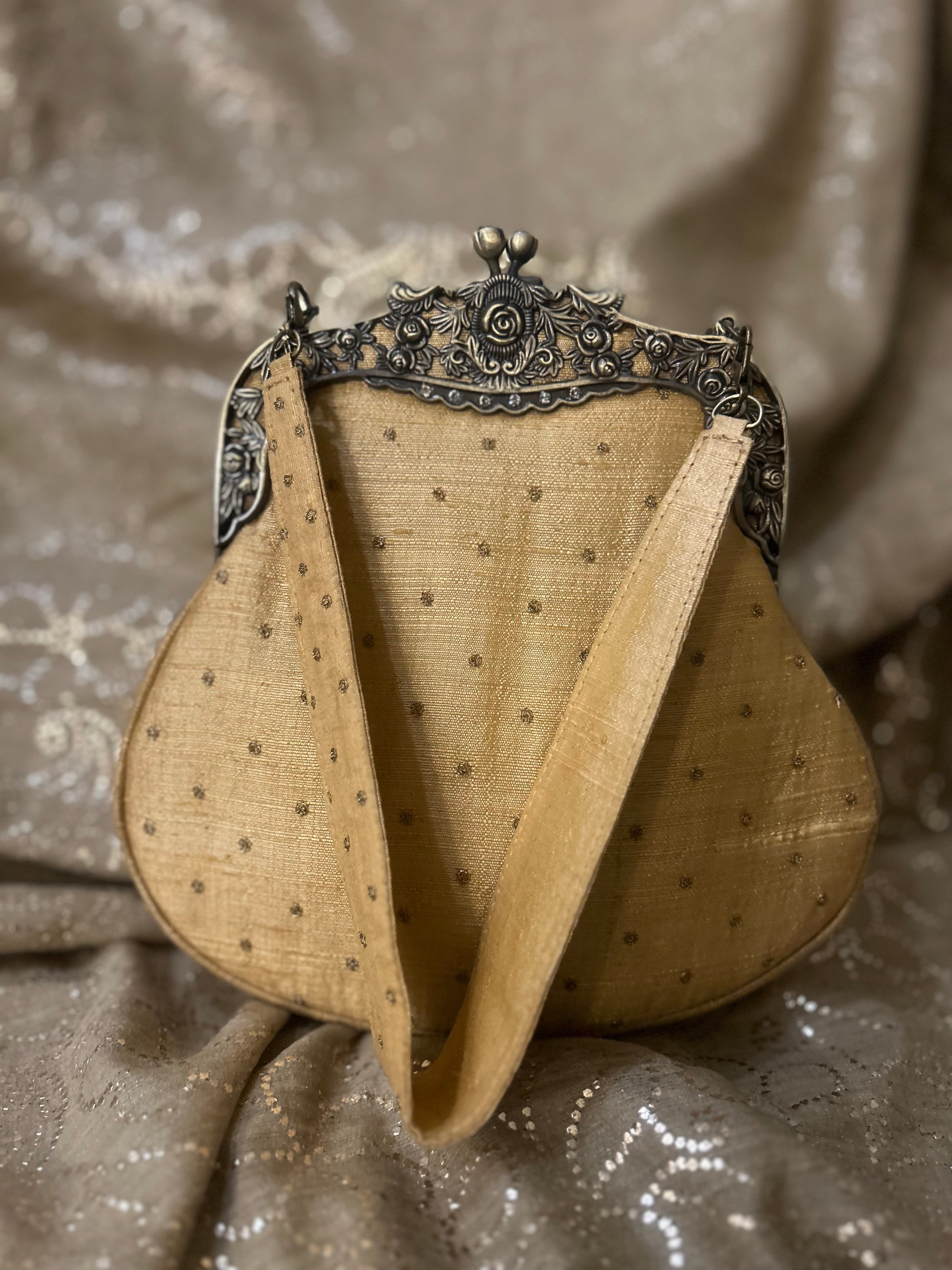 Beige Zardozi Mukaish Clutch Bag