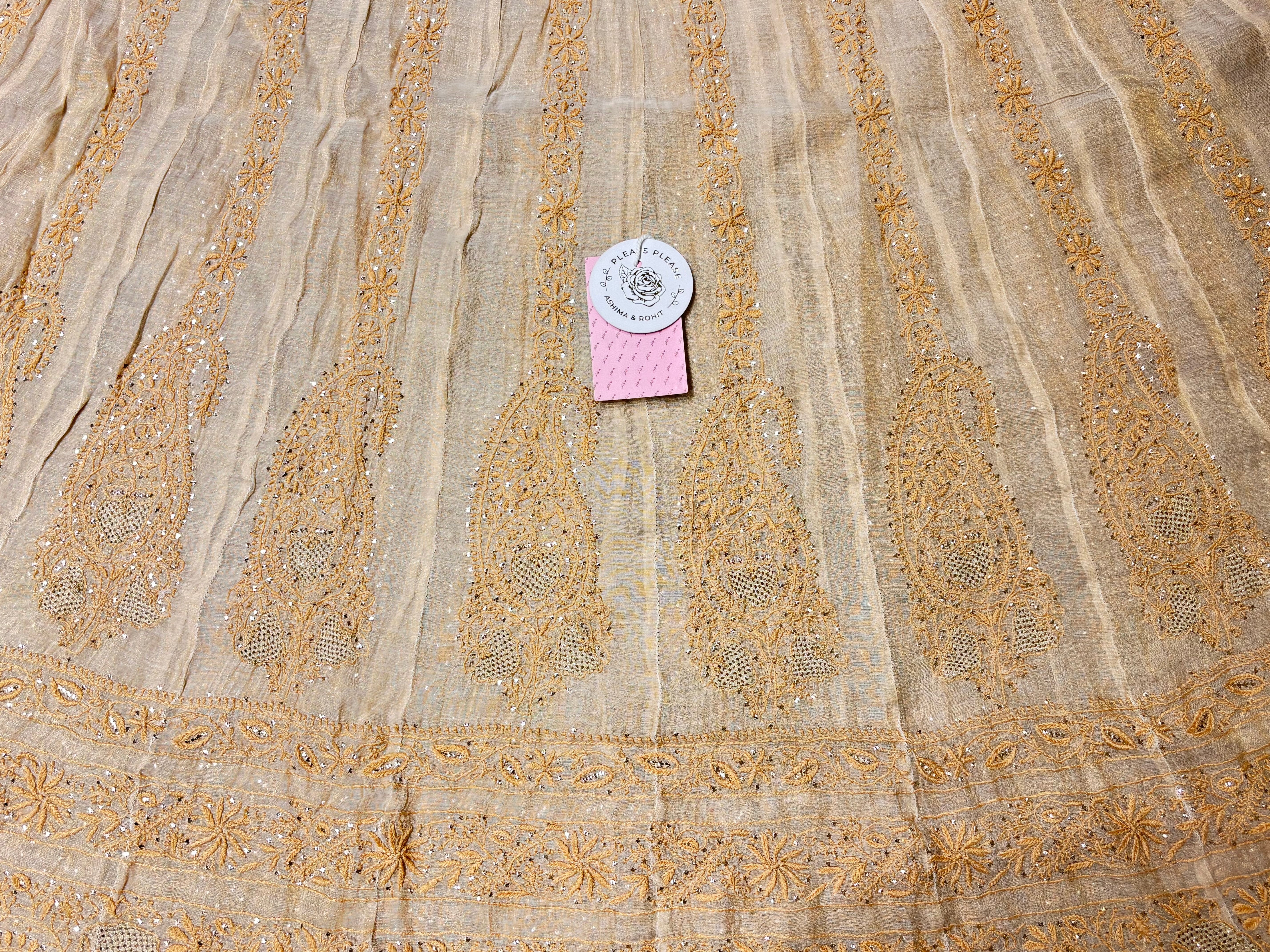 Dyeable Pure Tissue Chikankari A-Line Anarkali & Dupatta