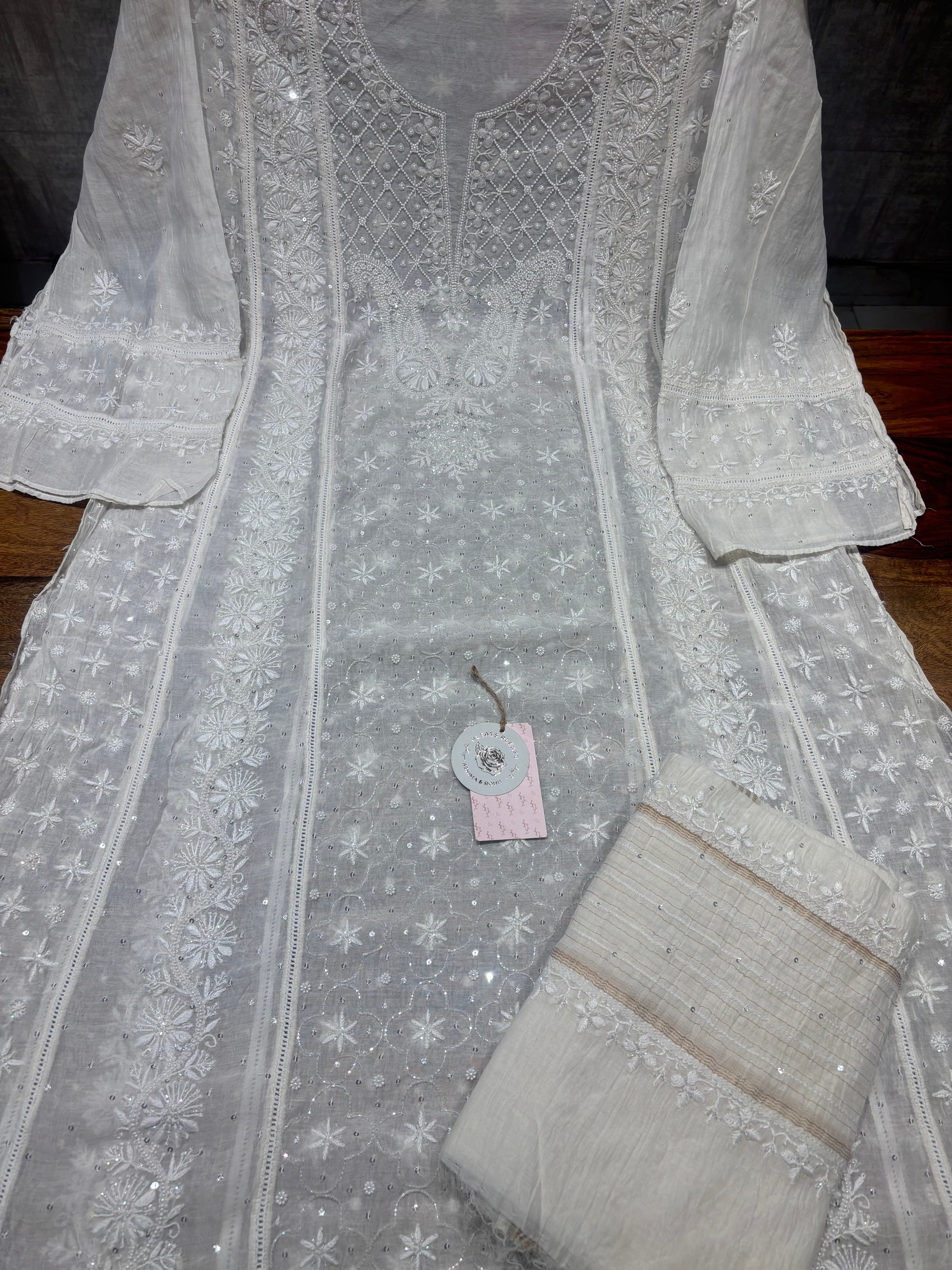 Dyeable Chanderi Mul Chikankari Kurta & Dupatta Set
