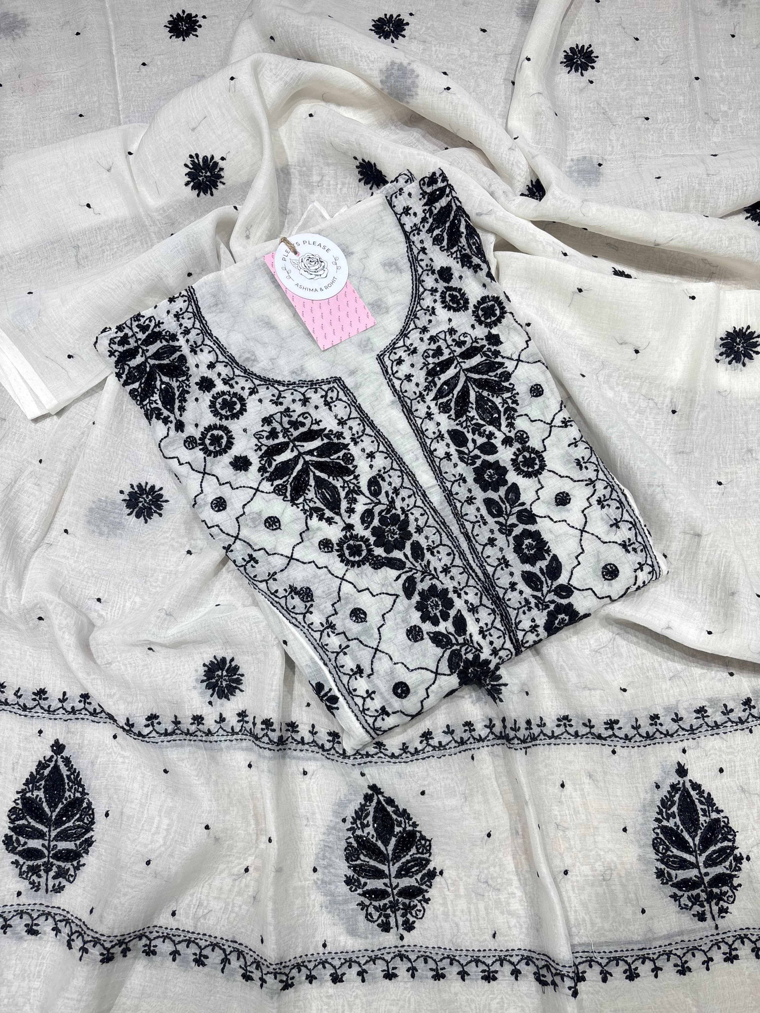 Dyeable Chanderi Mul Chikankari Anarkali & Dupatta Set