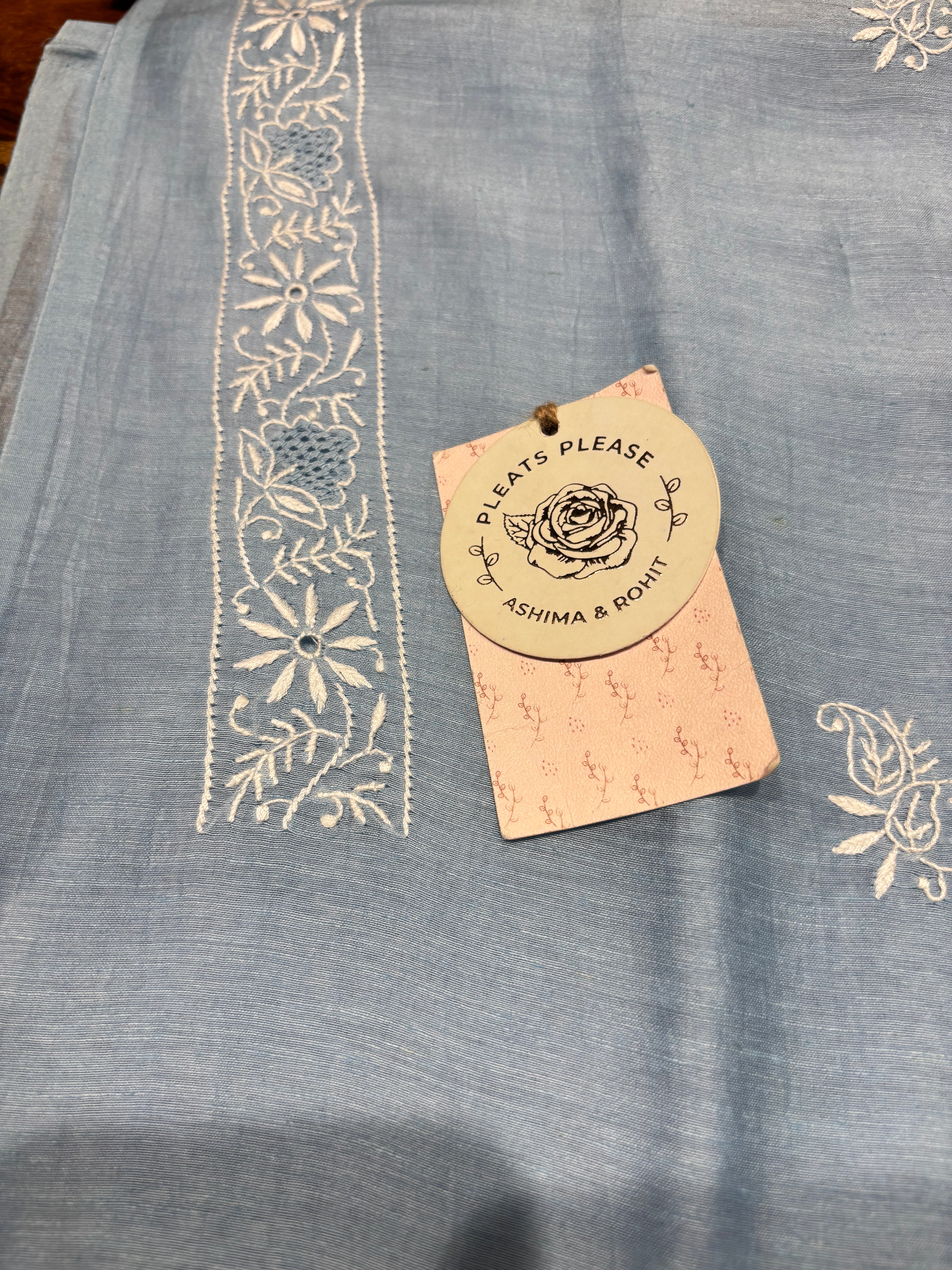 Powder Blue Linen Chikankari Men’s Kurta Fabric