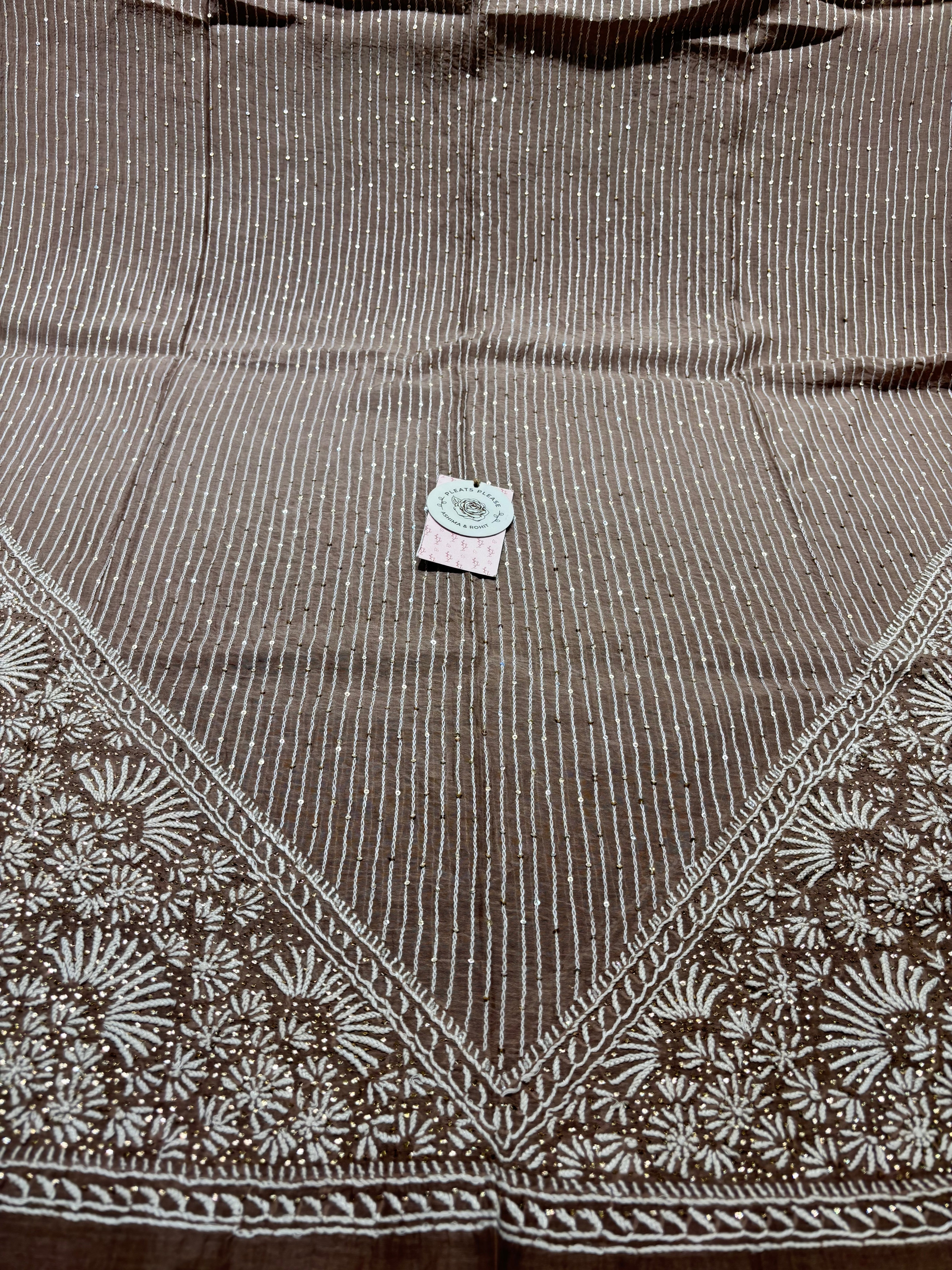 Brown Chanderi Mul Chikankari & Mukaish Kurta and Heavy Dupatta Set
