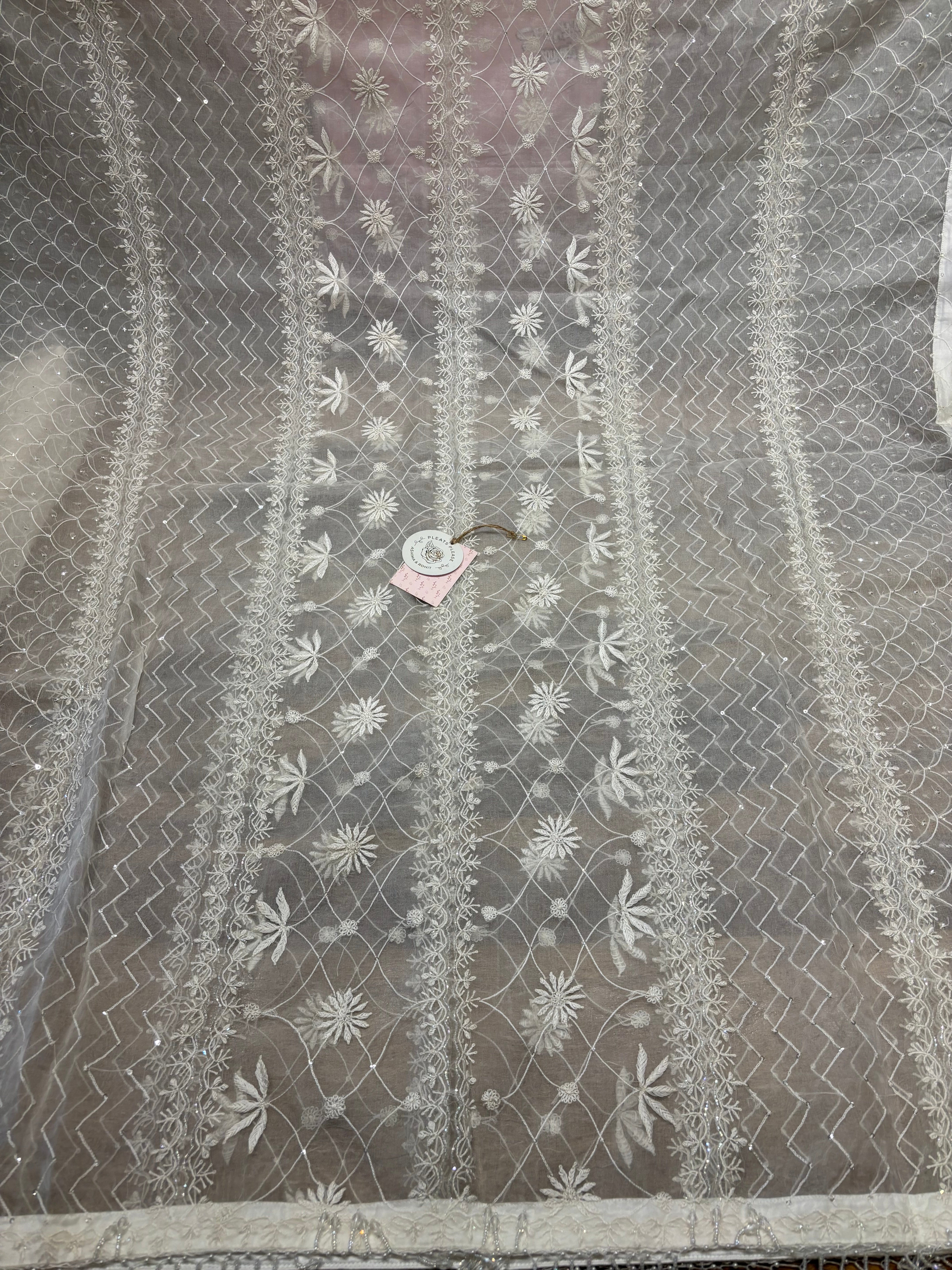 Dyeable Pure Organza Silk Chikankari Anarkali and Dupatta set