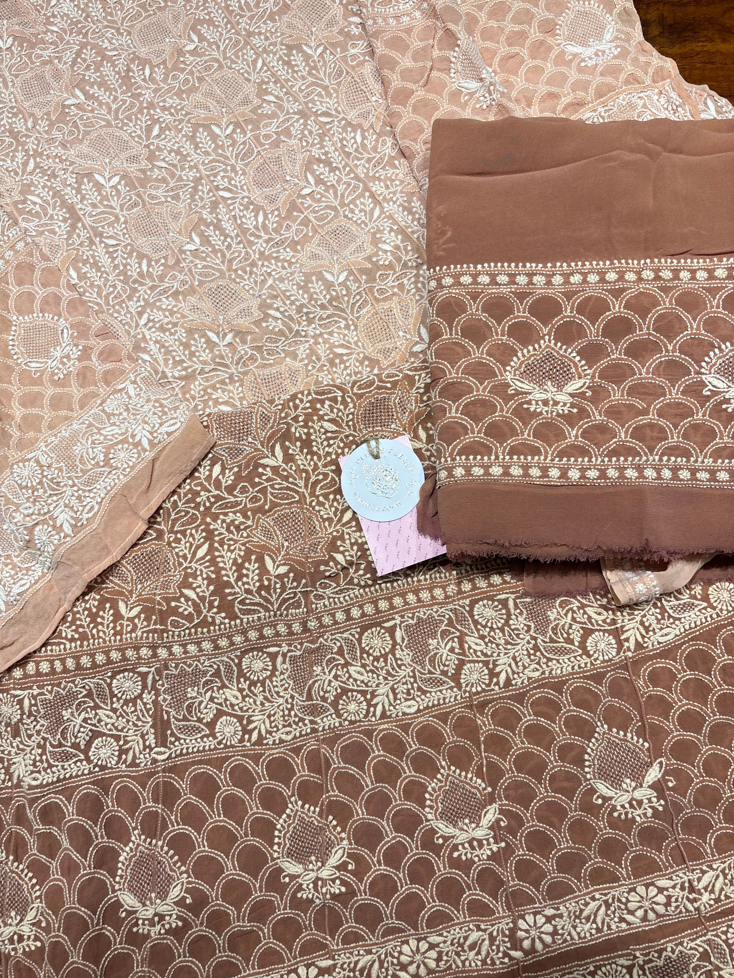 Brown Ombre Pure & Premium Georgette Chikankari Anarkali & Dupatta Set