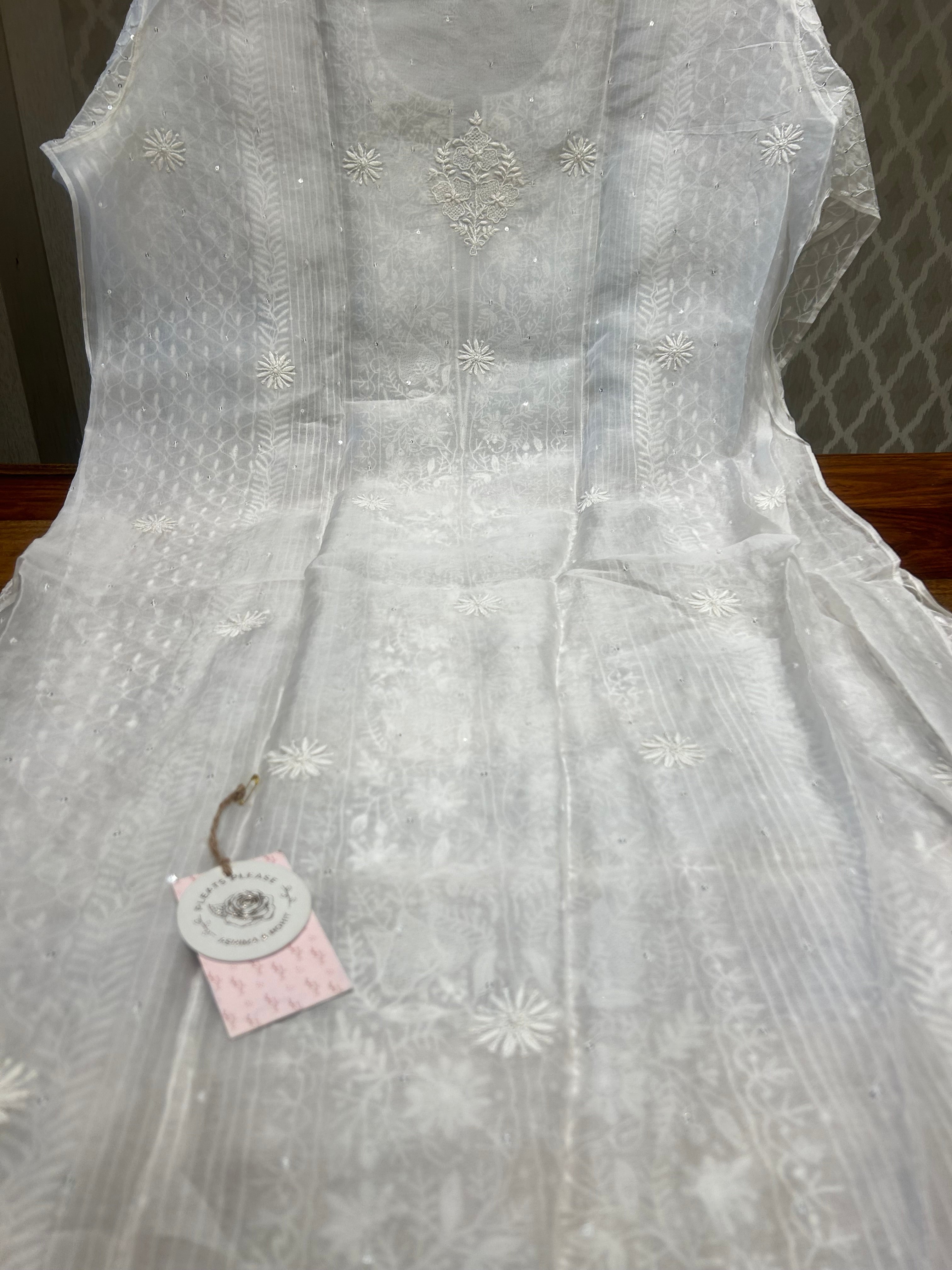 Dyeable Chikankari Organza Kurta & Dupatta set