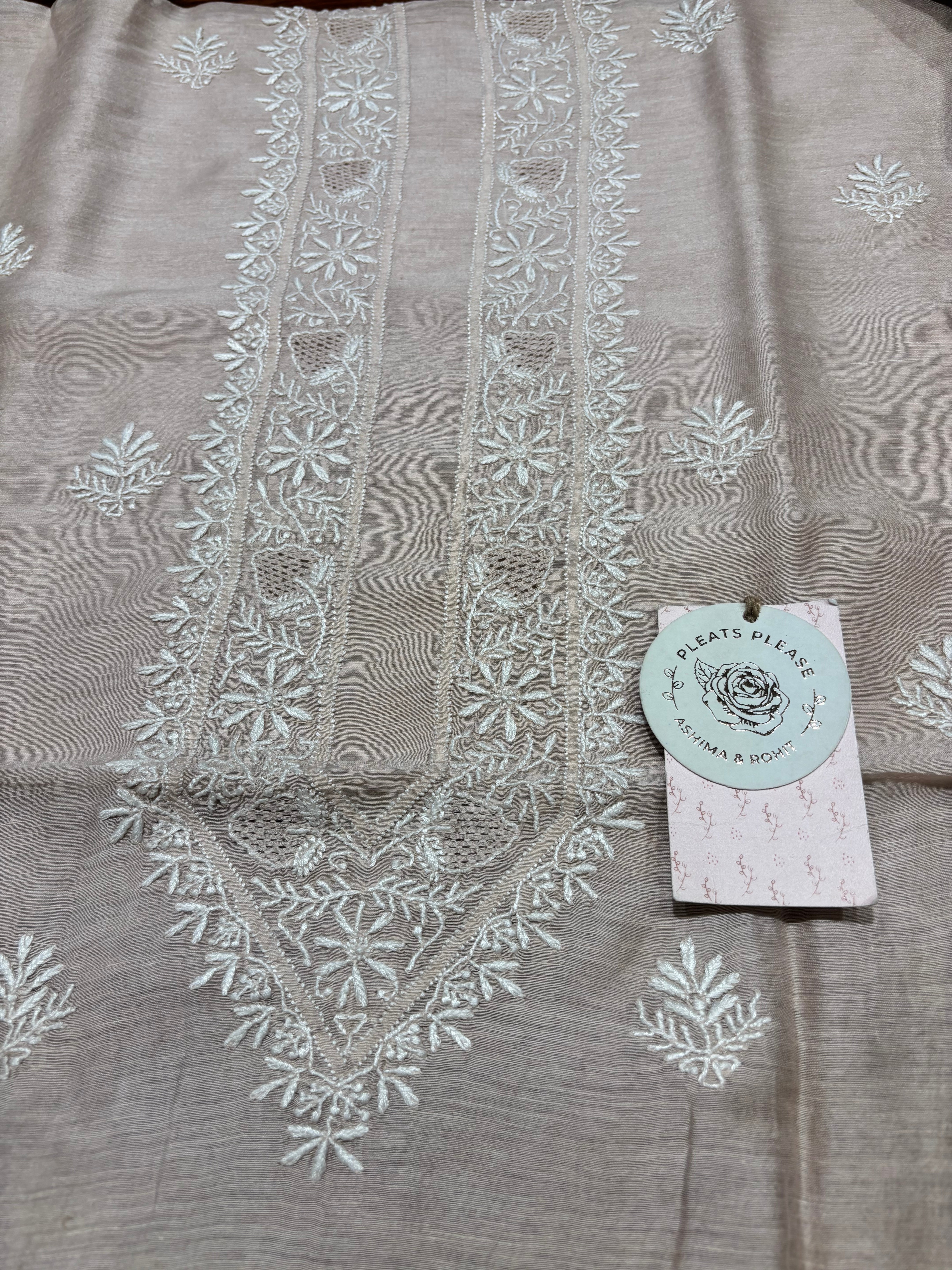 Rose Gold Linen Chikankari Men’s Kurta Fabric