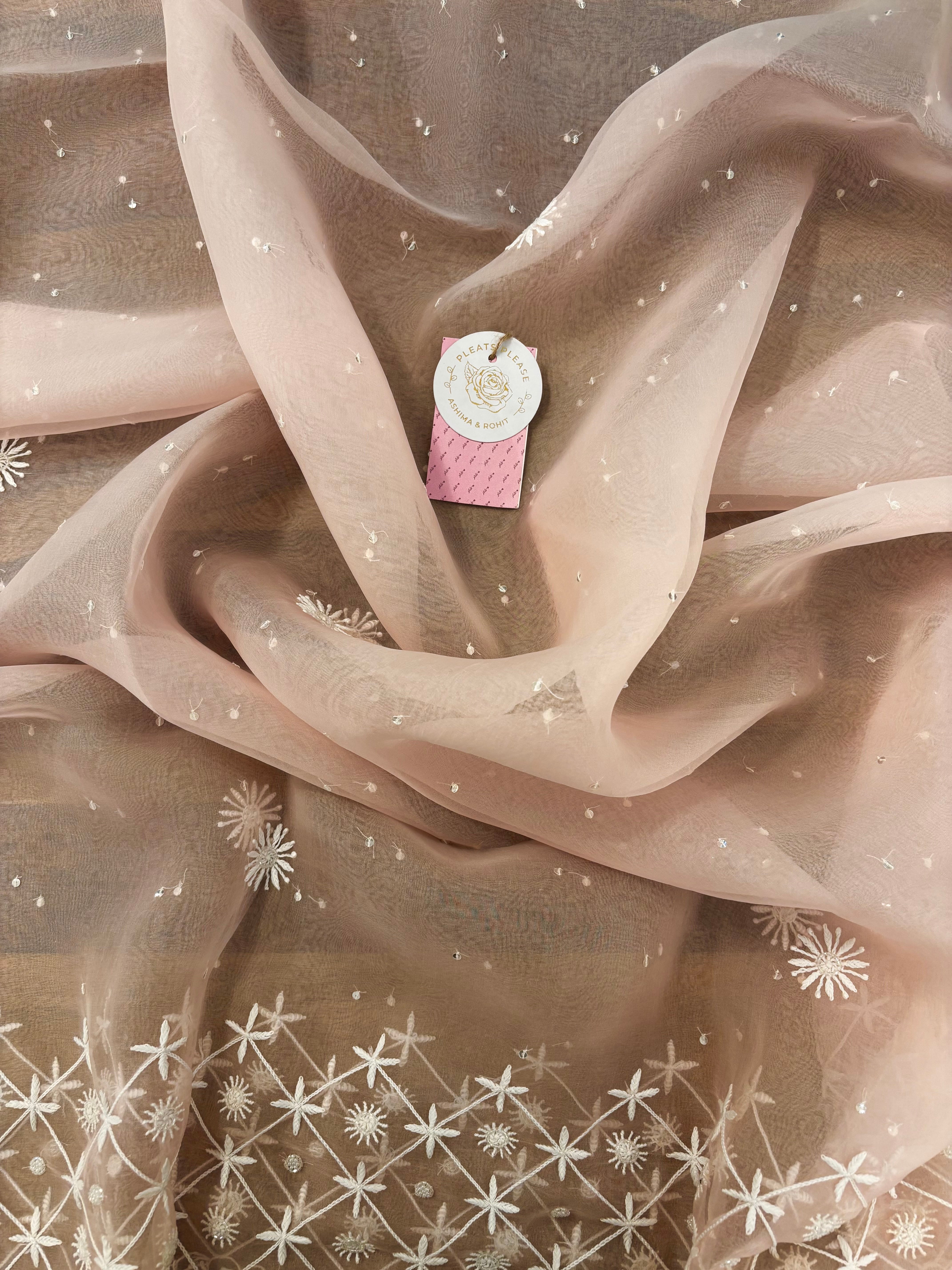 Baby Pink Pure Organza Chikankari Kurta & Dupatta - Pleats PleaseChikankari