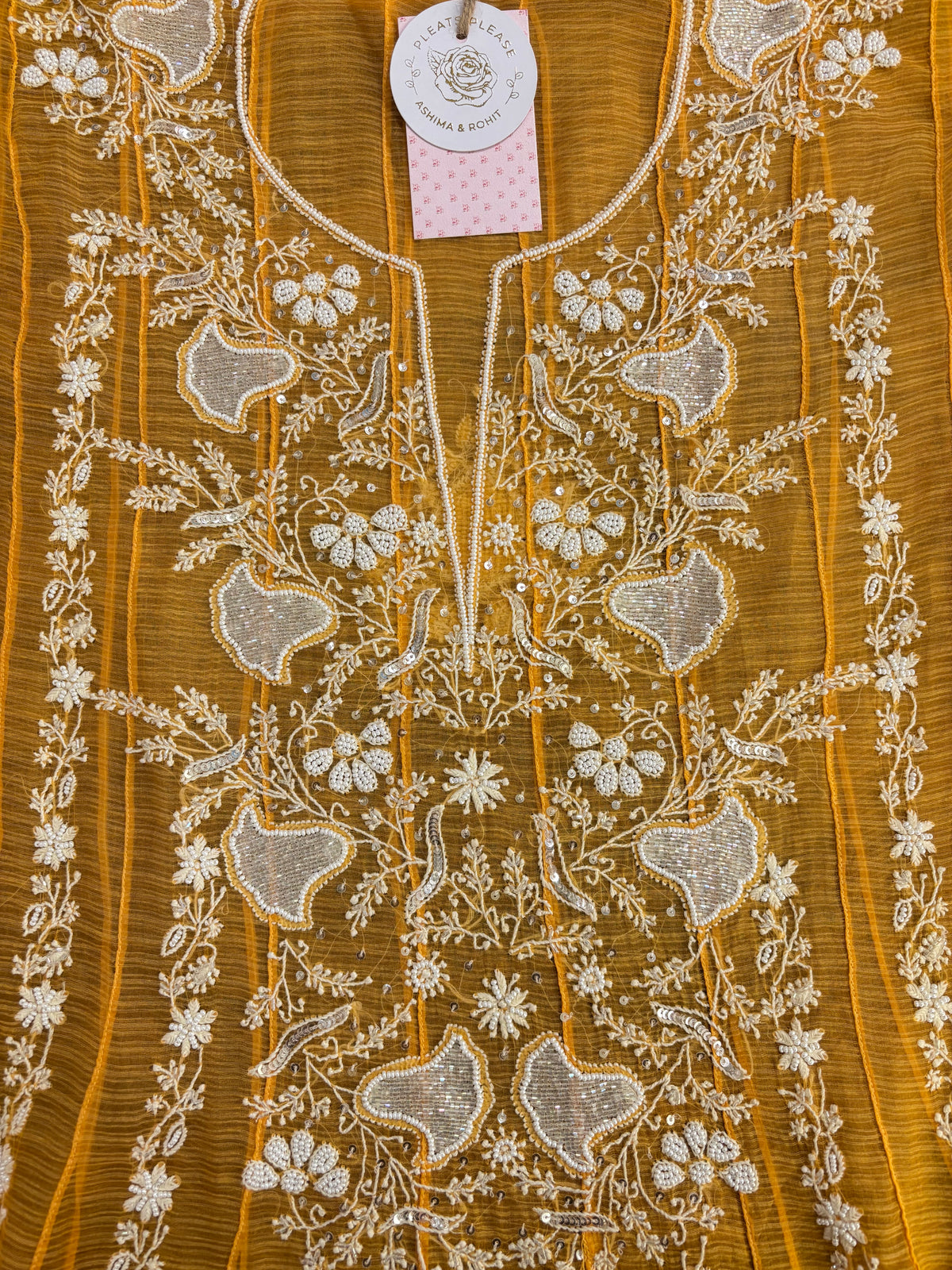Burnt Orange Organza Chikankari Flared Co-Ord Set