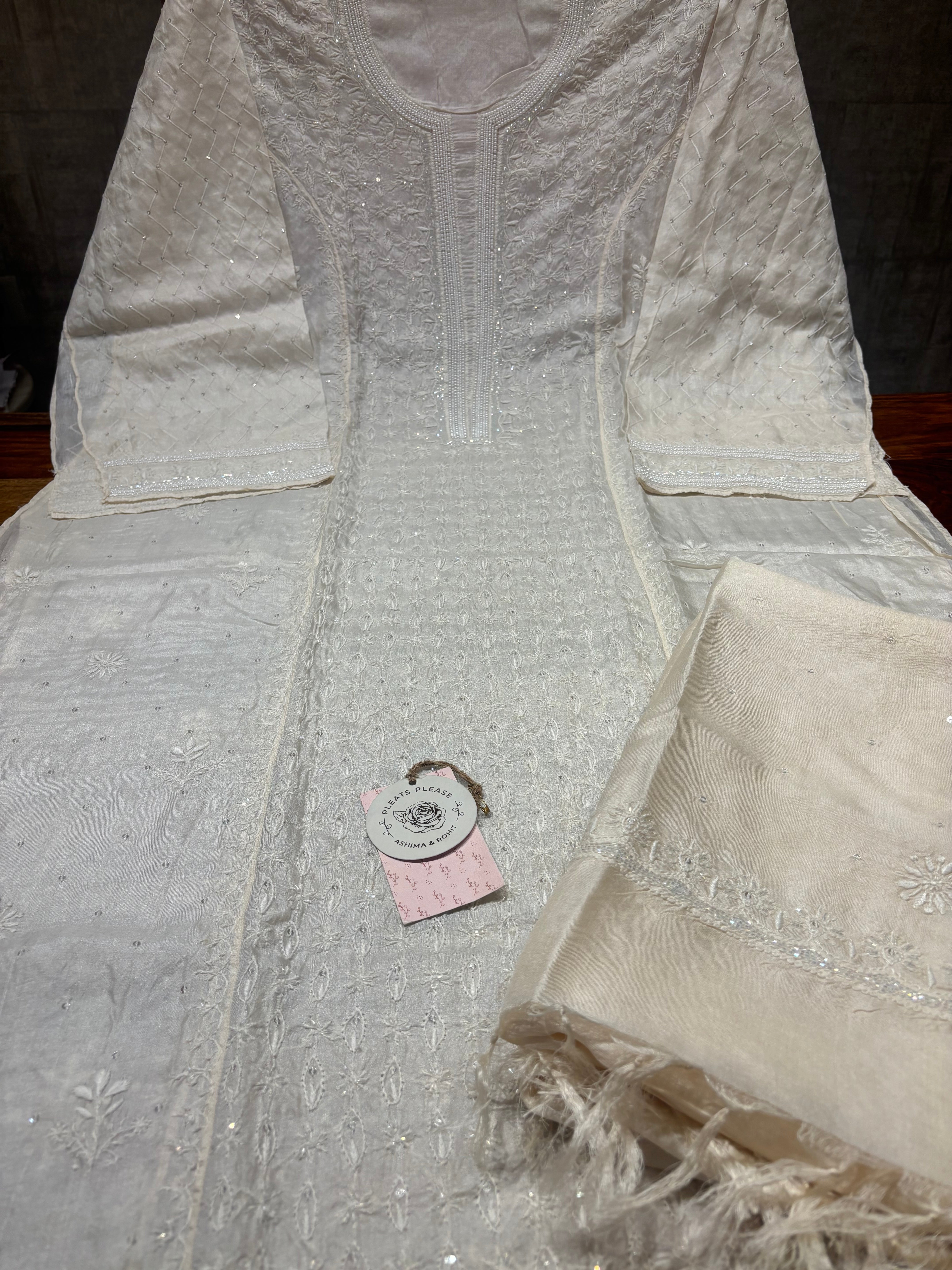 Dyeable Silk Chikankari kurta and Dupatta set