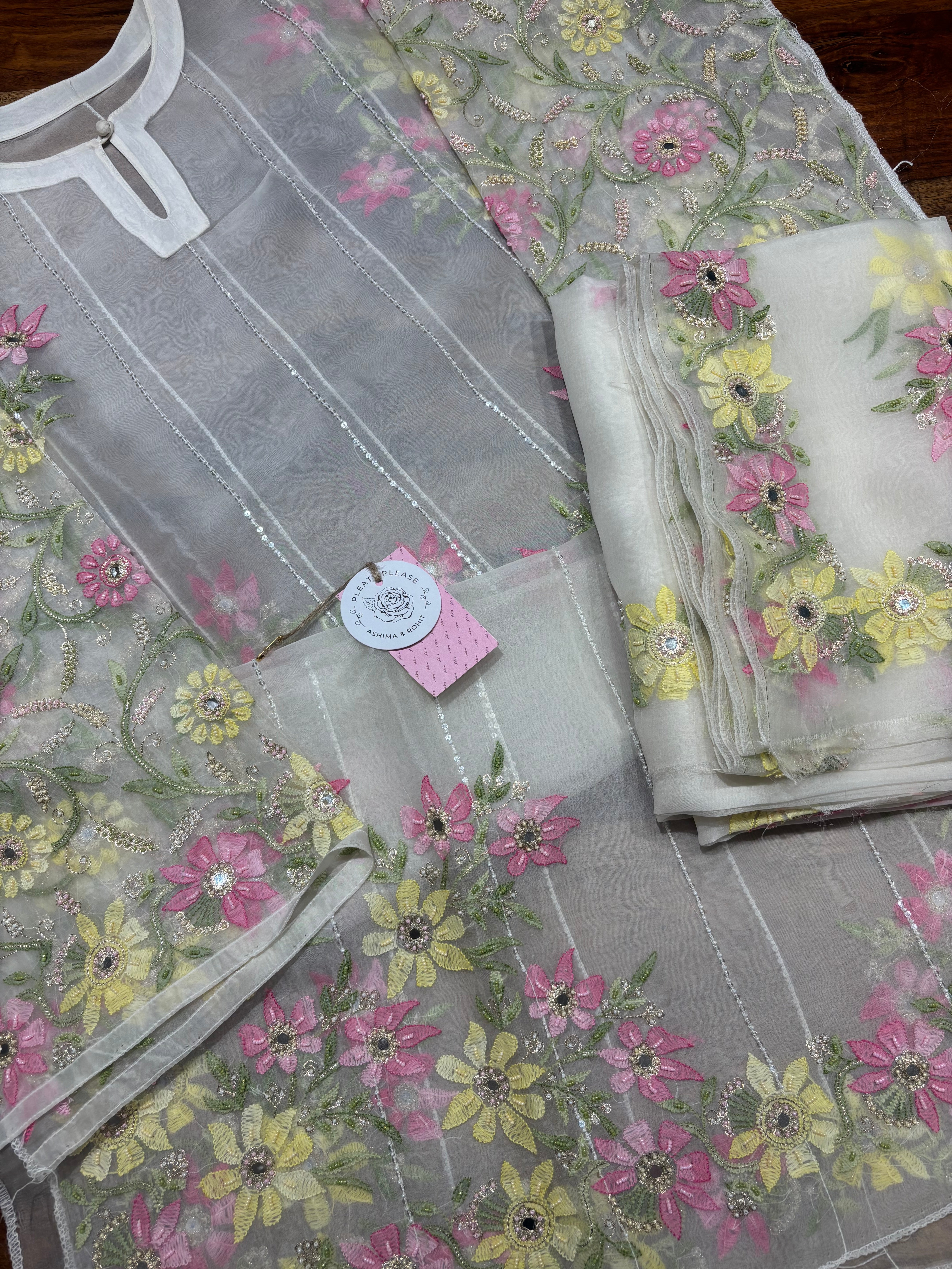 Dyeable Pure and Premium Organza Silk Chikankari Kurta and Dupatta Set