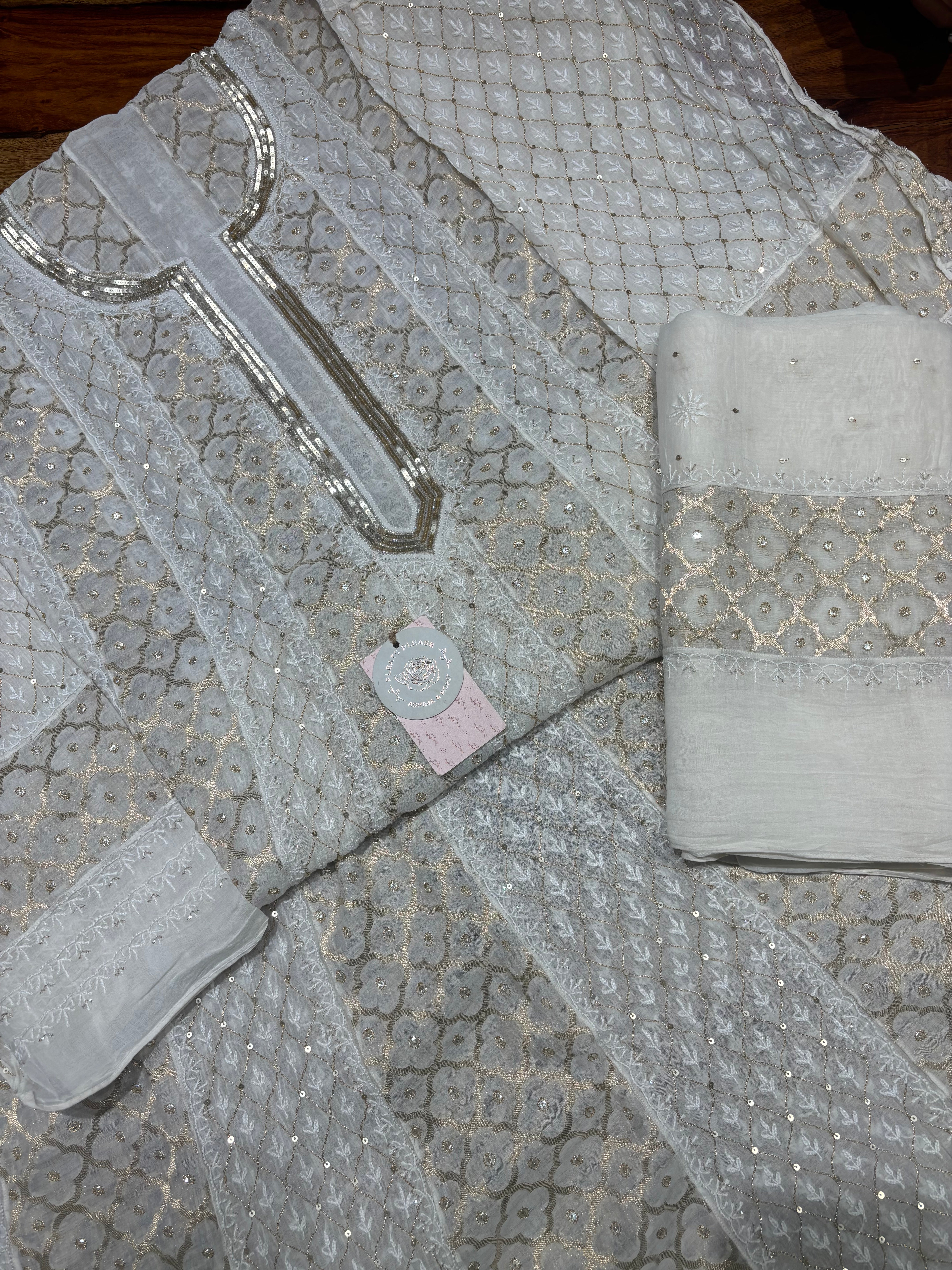 Dyeable Chanderi Silk Chikankari Anarkali & Dupatta Set