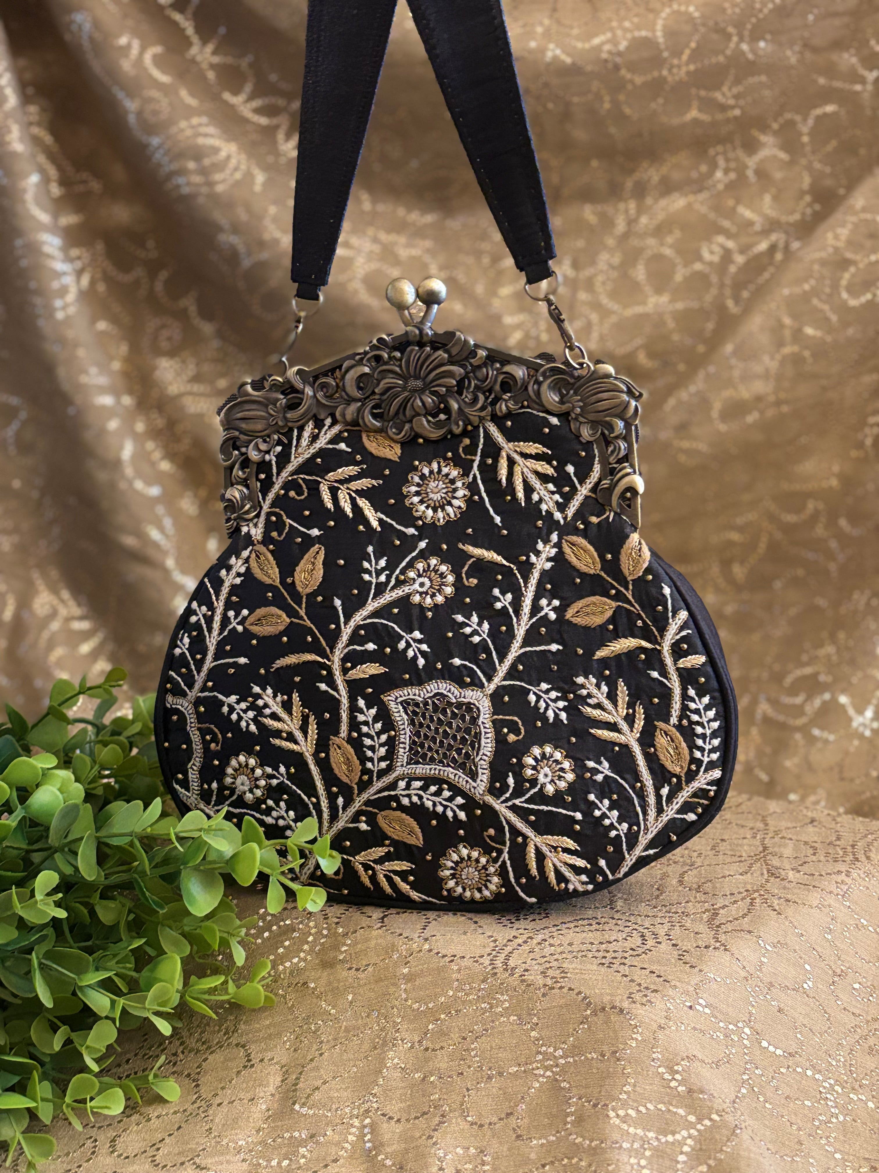 Black Chikankari Clutch Bag