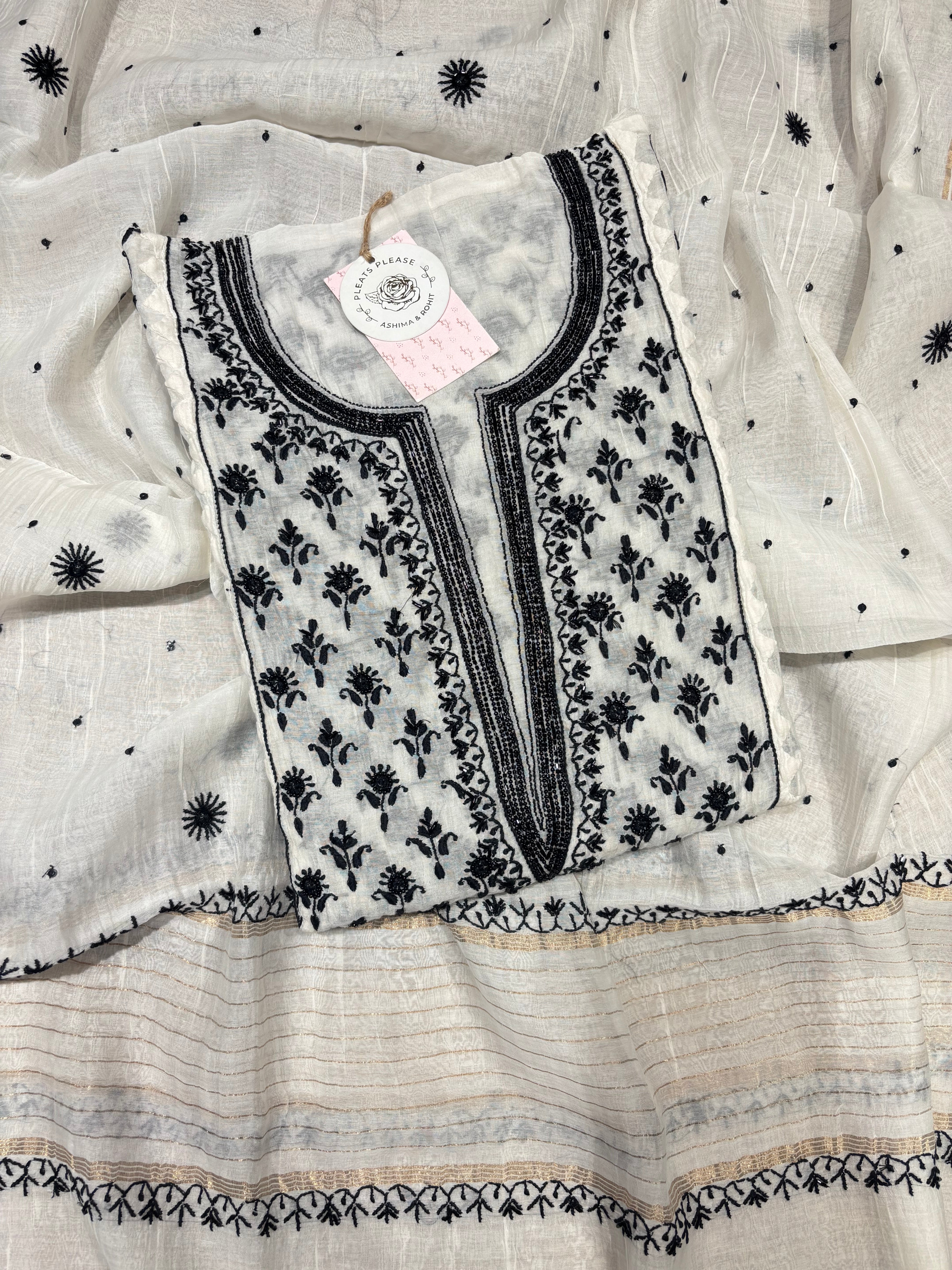Dyeable Chanderi Mul Chikankari Kurta and Dupatta Set