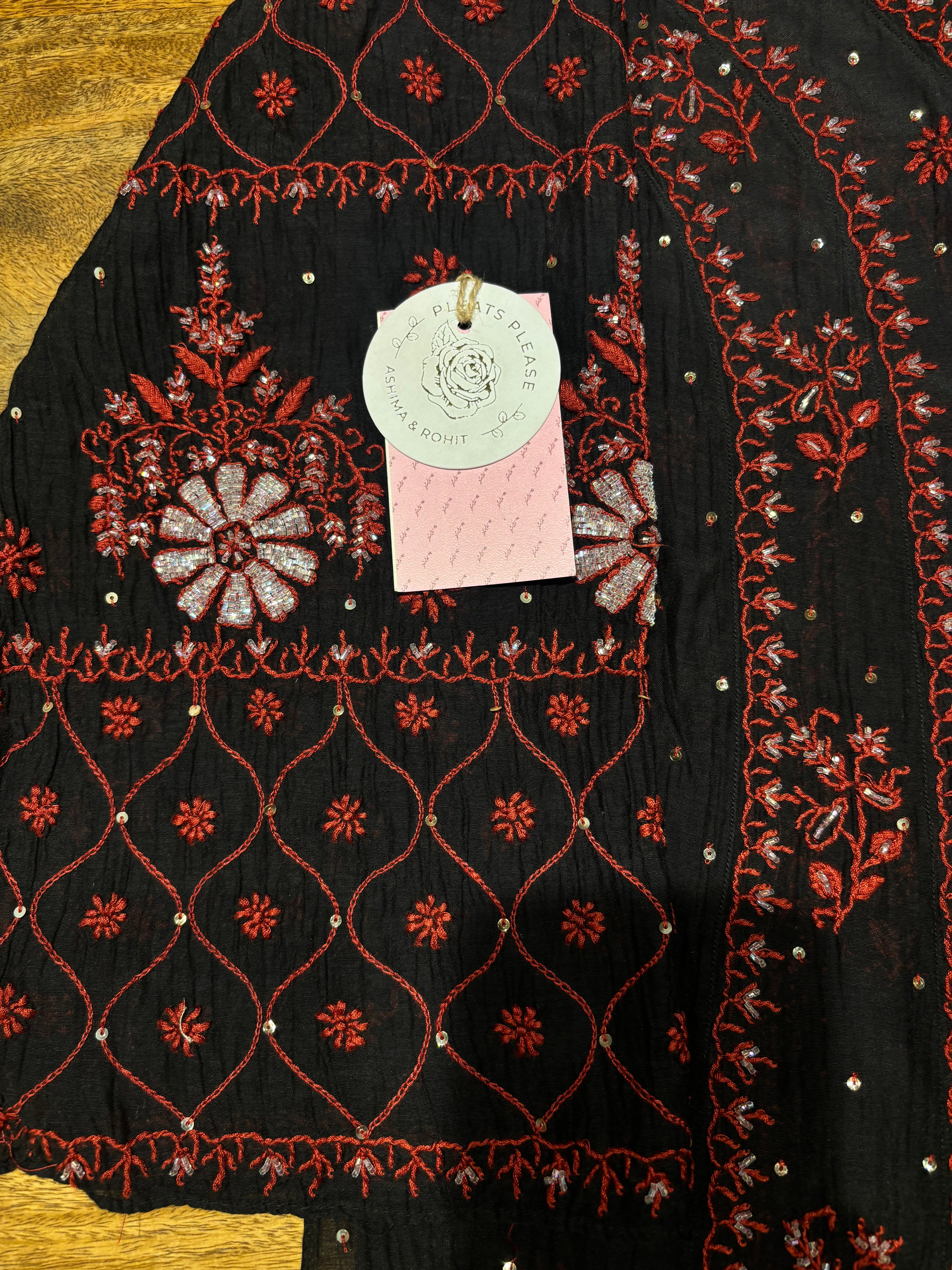 Black Chanderi Mul Chikankari Anarkali & Dupatta Set
