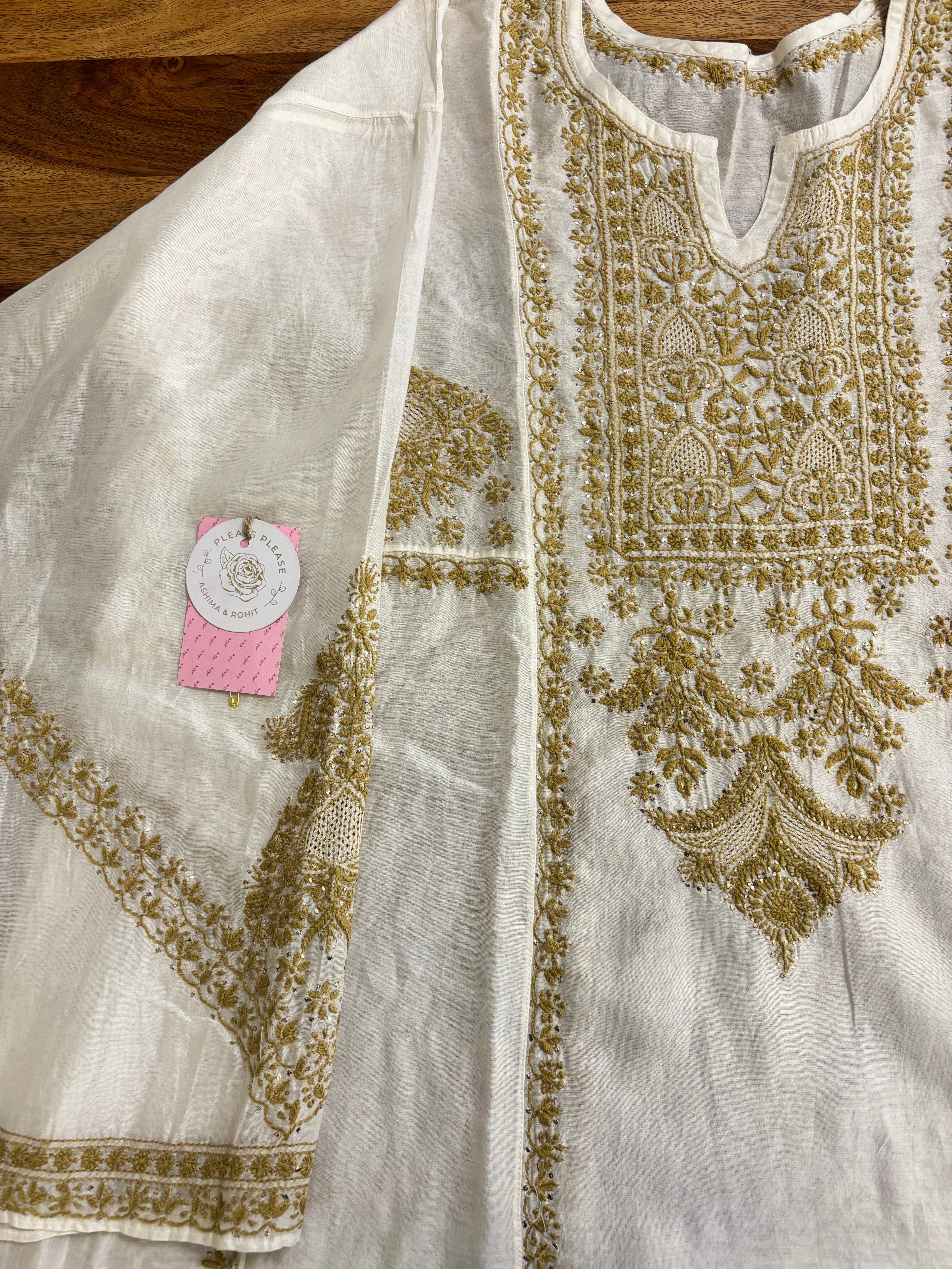 Dyeable Chanderi Chikankari Mukaish Anarkali & Dupatta Set