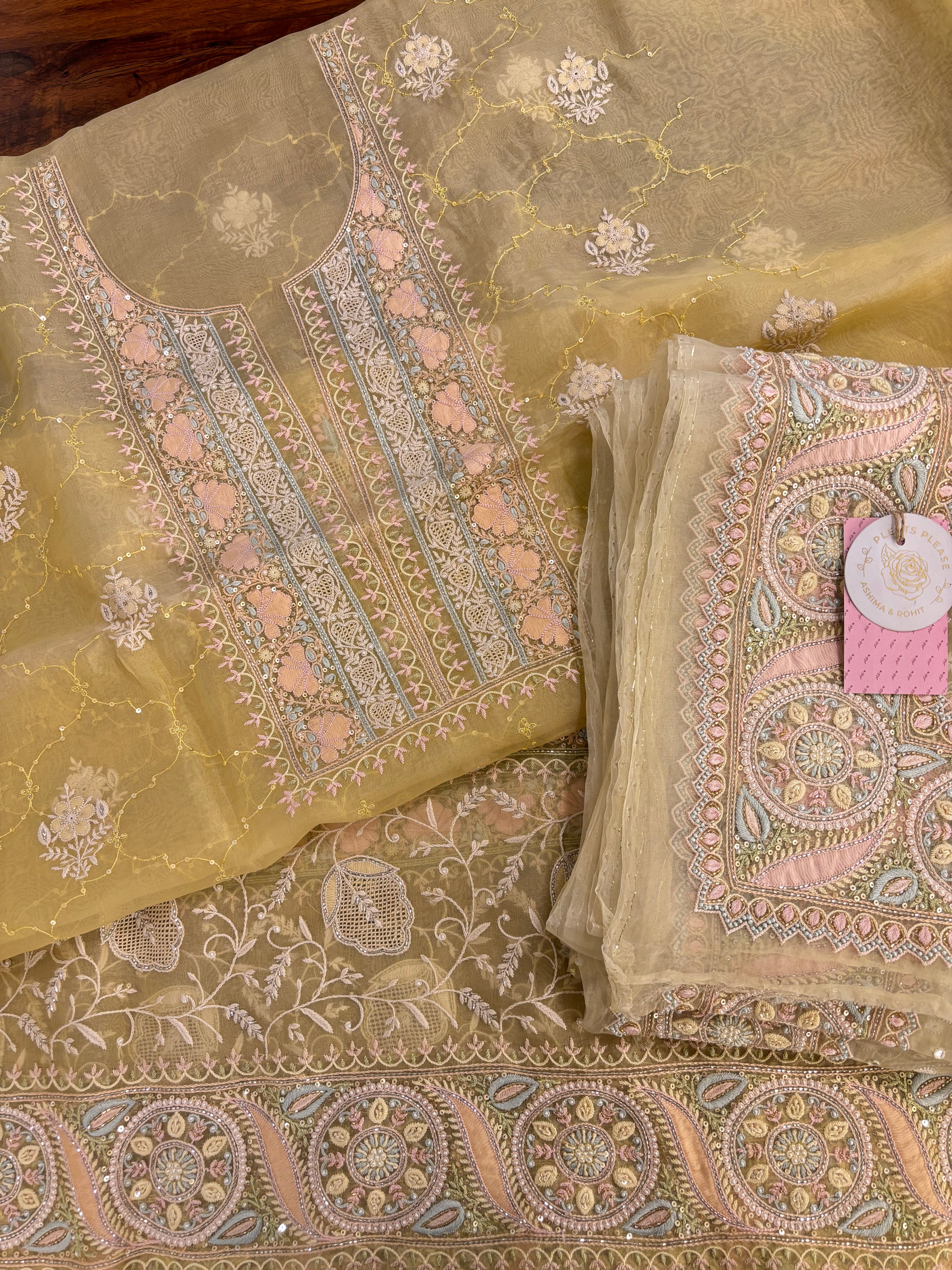 butter Yellow Pure & Premium Organza Chikankari Kurta & Dupatta