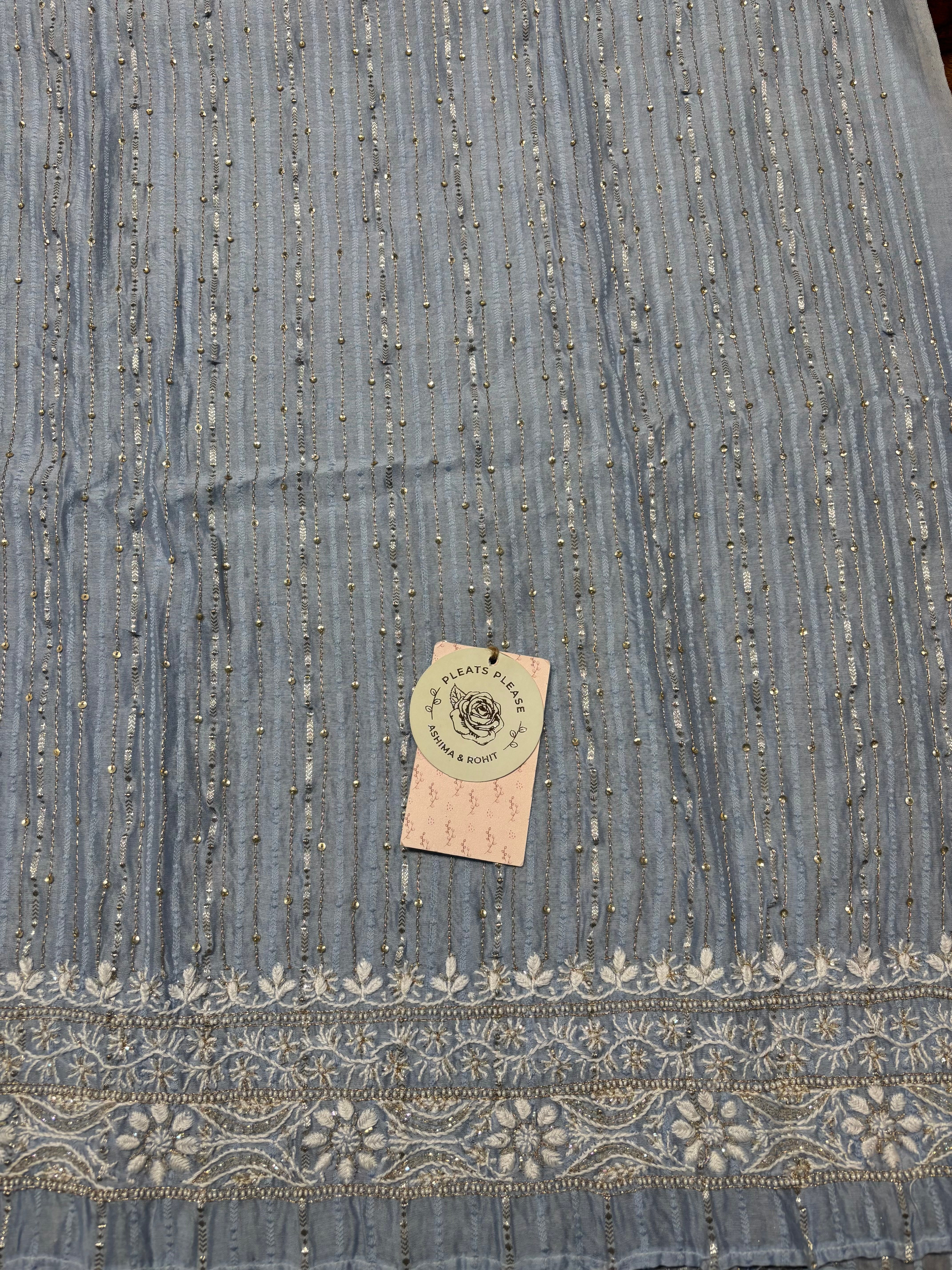 Blue Chanderi Silk Chikankari Men’s Kurta Fabric
