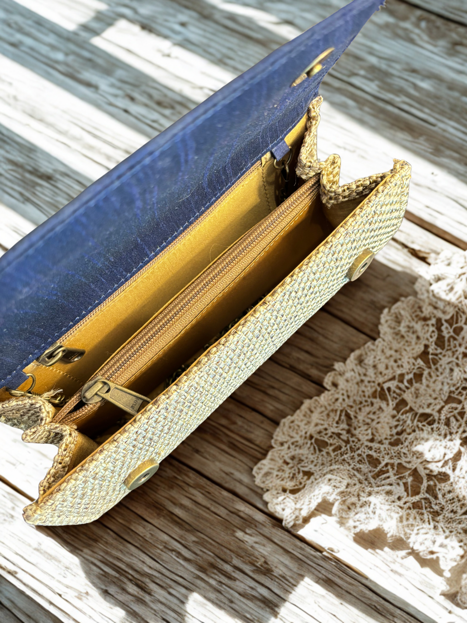 Navy Blue Chikankari Clutch Jute Bag