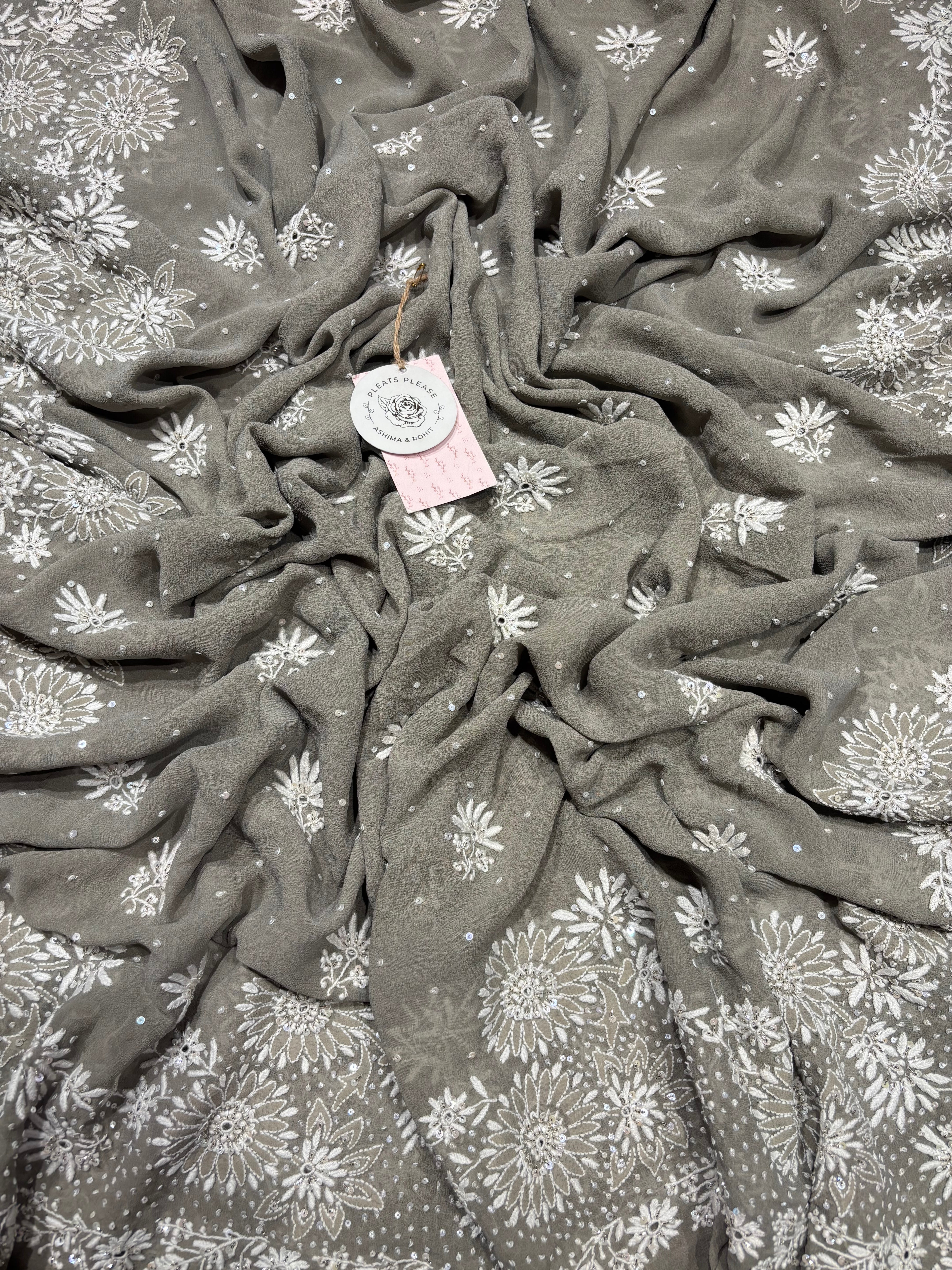 Gray Pure And Premium Georgette Chikankari Dupatta